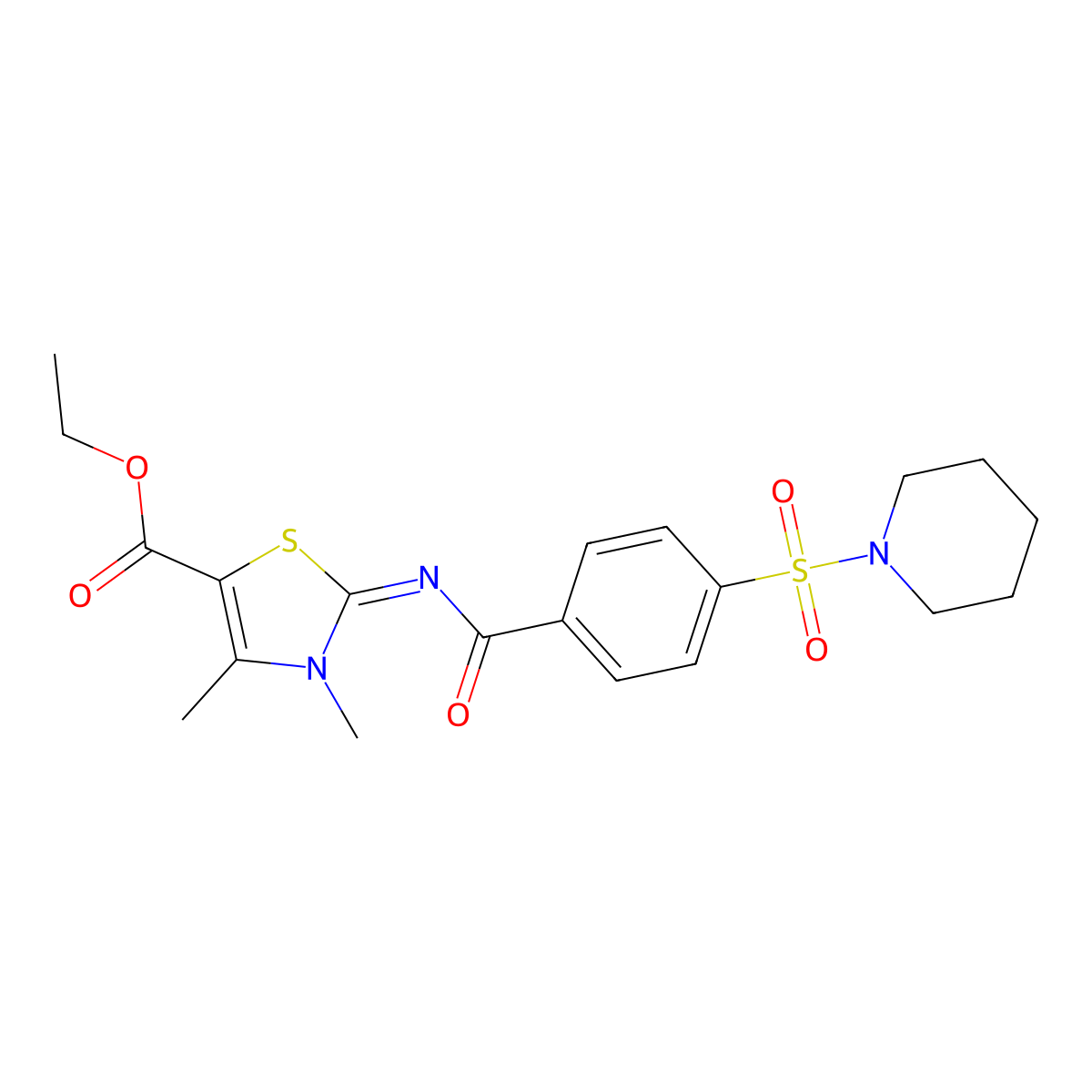 Ethyl 3,4-dimethyl-2-(4-piperidin-1-ylsulfonylbenzoyl)imino-1,3-thiazole-5-carboxylate molecular structure, CAS 394228-08-1