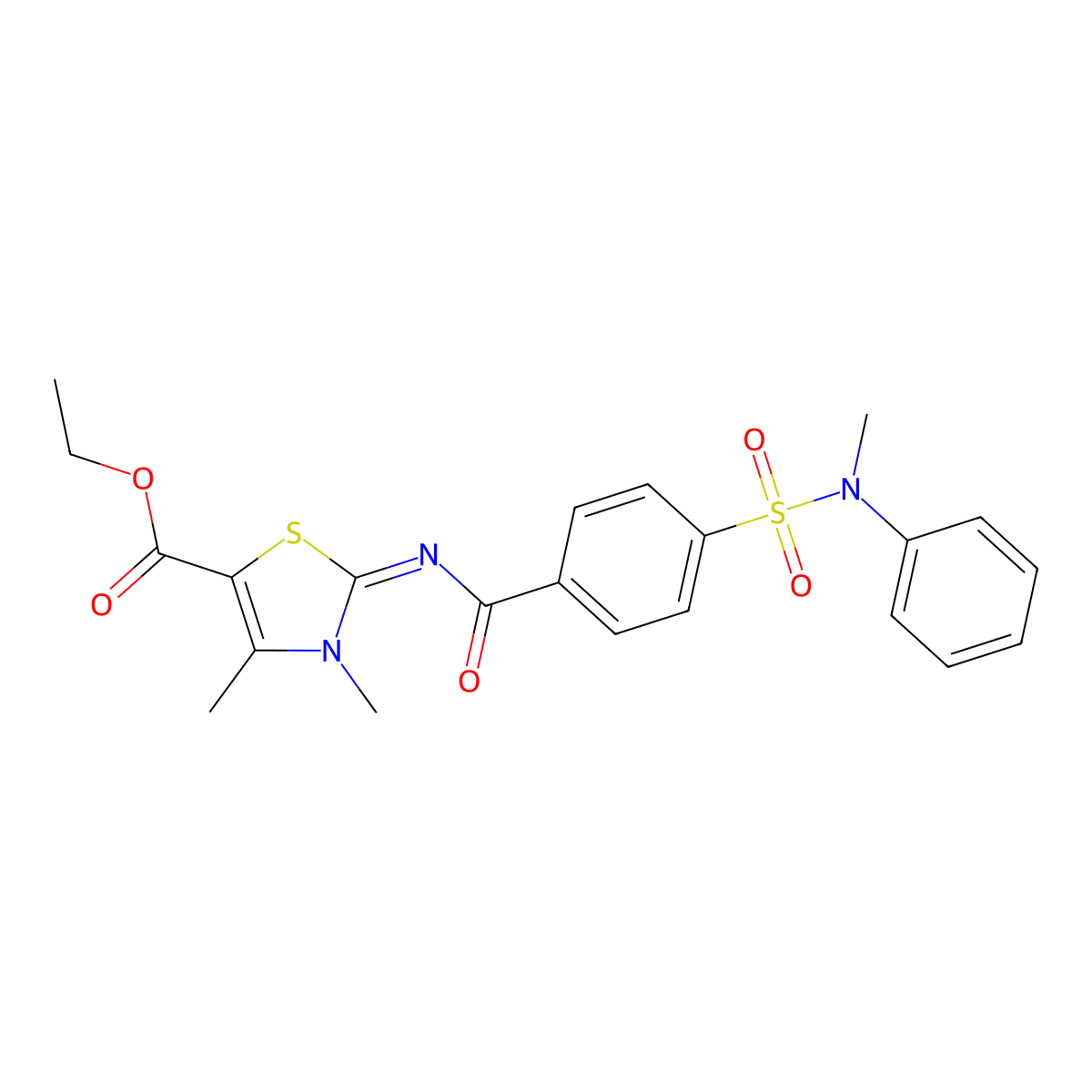 (Z)-ethyl 3,4-dimethyl-2-((4-(N-methyl-N-phenylsulfamoyl)benzoyl)imino)-2,3-dihydrothiazole-5-carboxylate molecular structure, CAS 394228-10-5