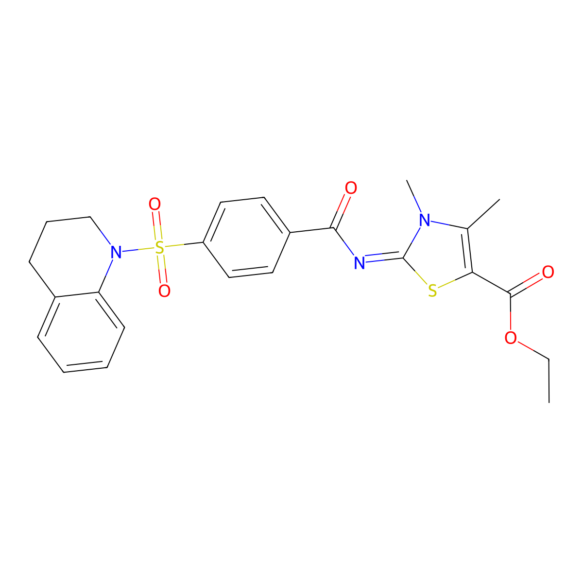 (Z)-ethyl 2-((4-((3,4-dihydroquinolin-1(2H)-yl)sulfonyl)benzoyl)imino)-3,4-dimethyl-2,3-dihydrothiazole-5-carboxylate molecular structure, CAS 394228-20-7