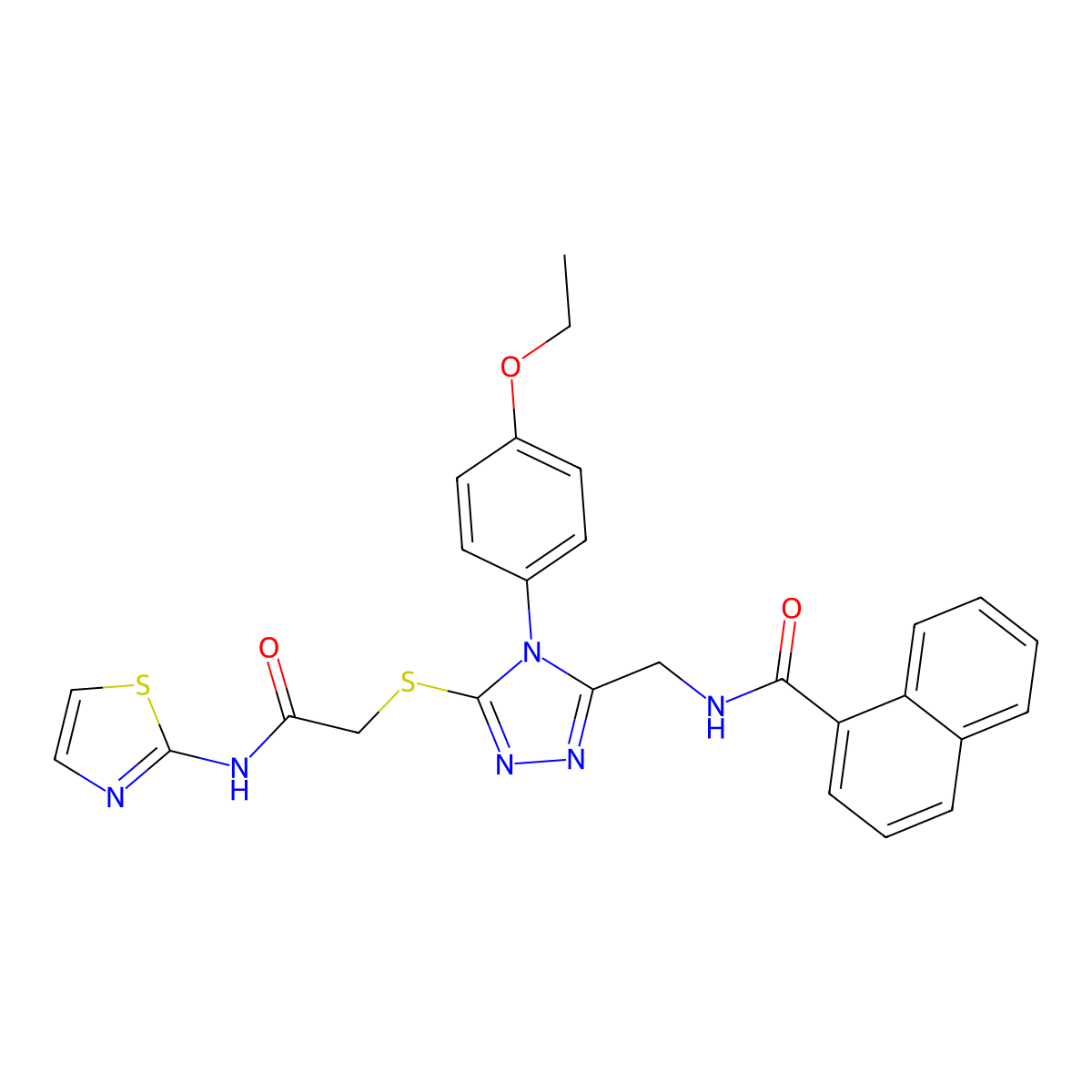 N-((4-(4-ethoxyphenyl)-5-((2-oxo-2-(thiazol-2-ylamino)ethyl)thio)-4H-1,2,4-triazol-3-yl)methyl)-1-naphthamide molecular structure, CAS 394228-24-1