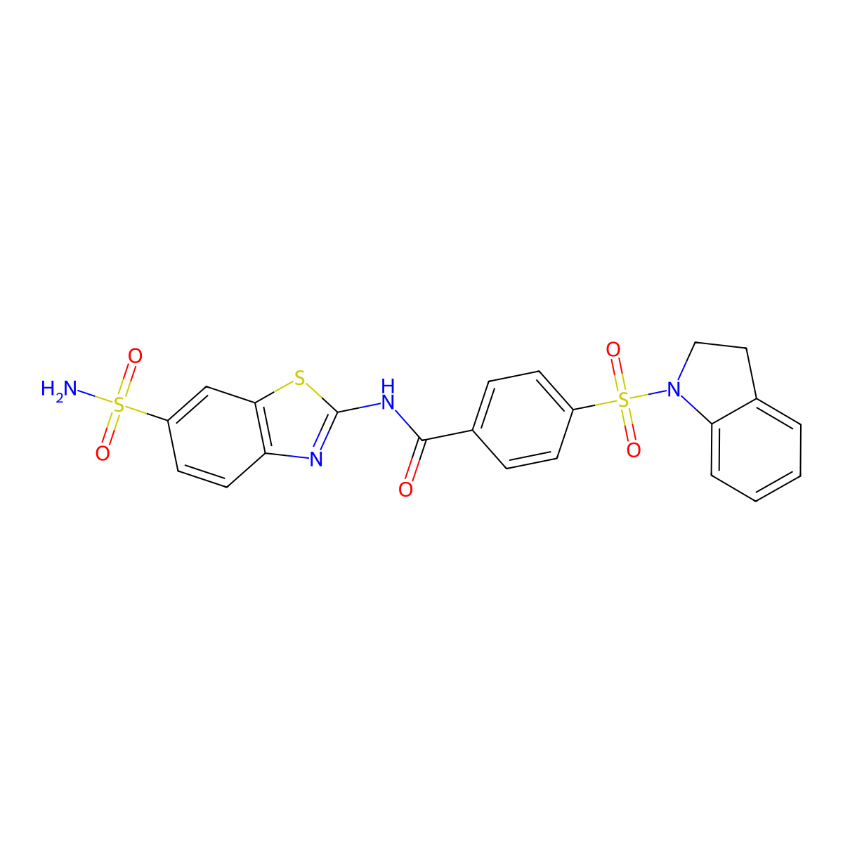 4-(indolin-1-ylsulfonyl)-N-(6-sulfamoylbenzo[d]thiazol-2-yl)benzamide molecular structure, CAS 394228-25-2