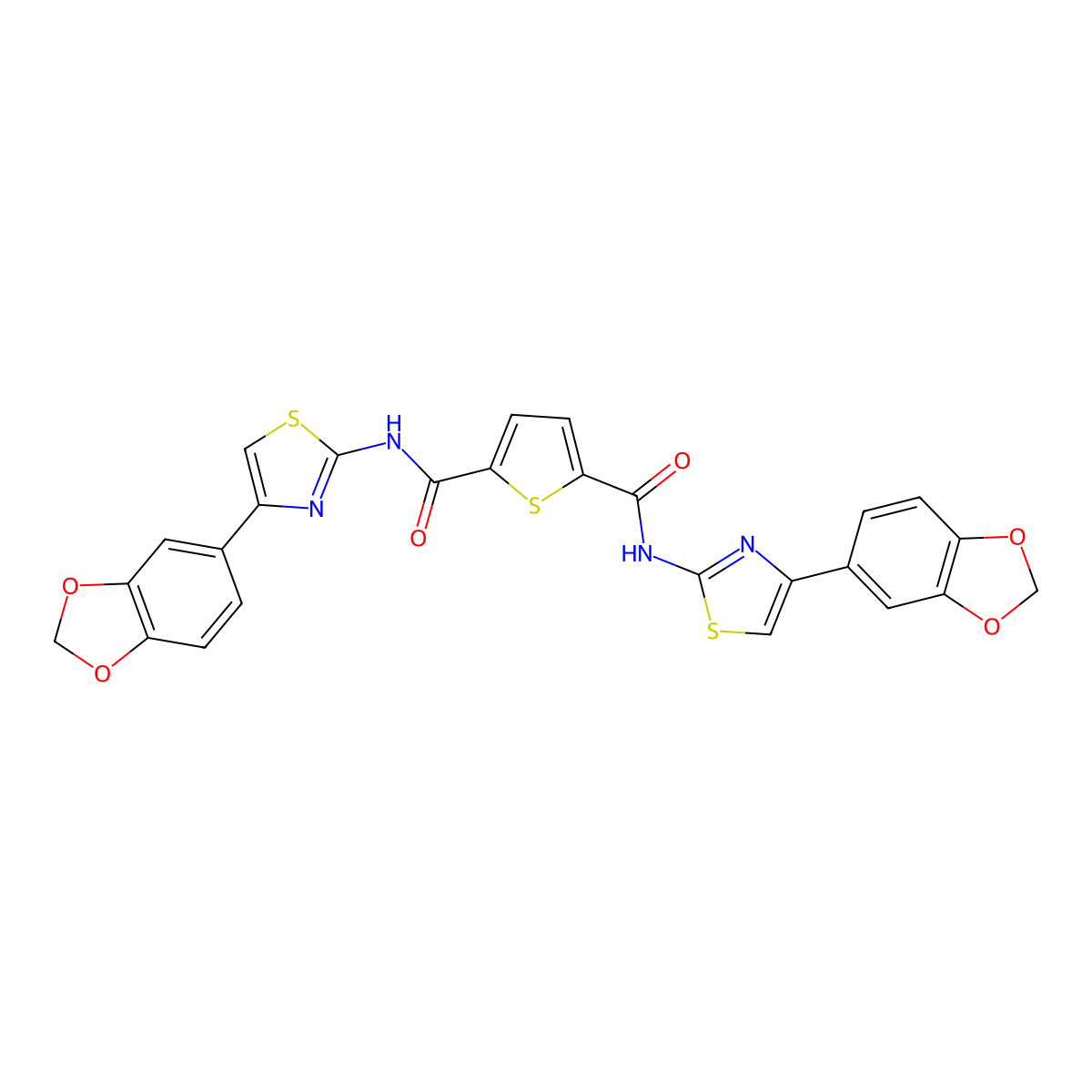 N2,N5-bis(4-(benzo[d][1,3]dioxol-5-yl)thiazol-2-yl)thiophene-2,5-dicarboxamide molecular structure, CAS 394228-29-6