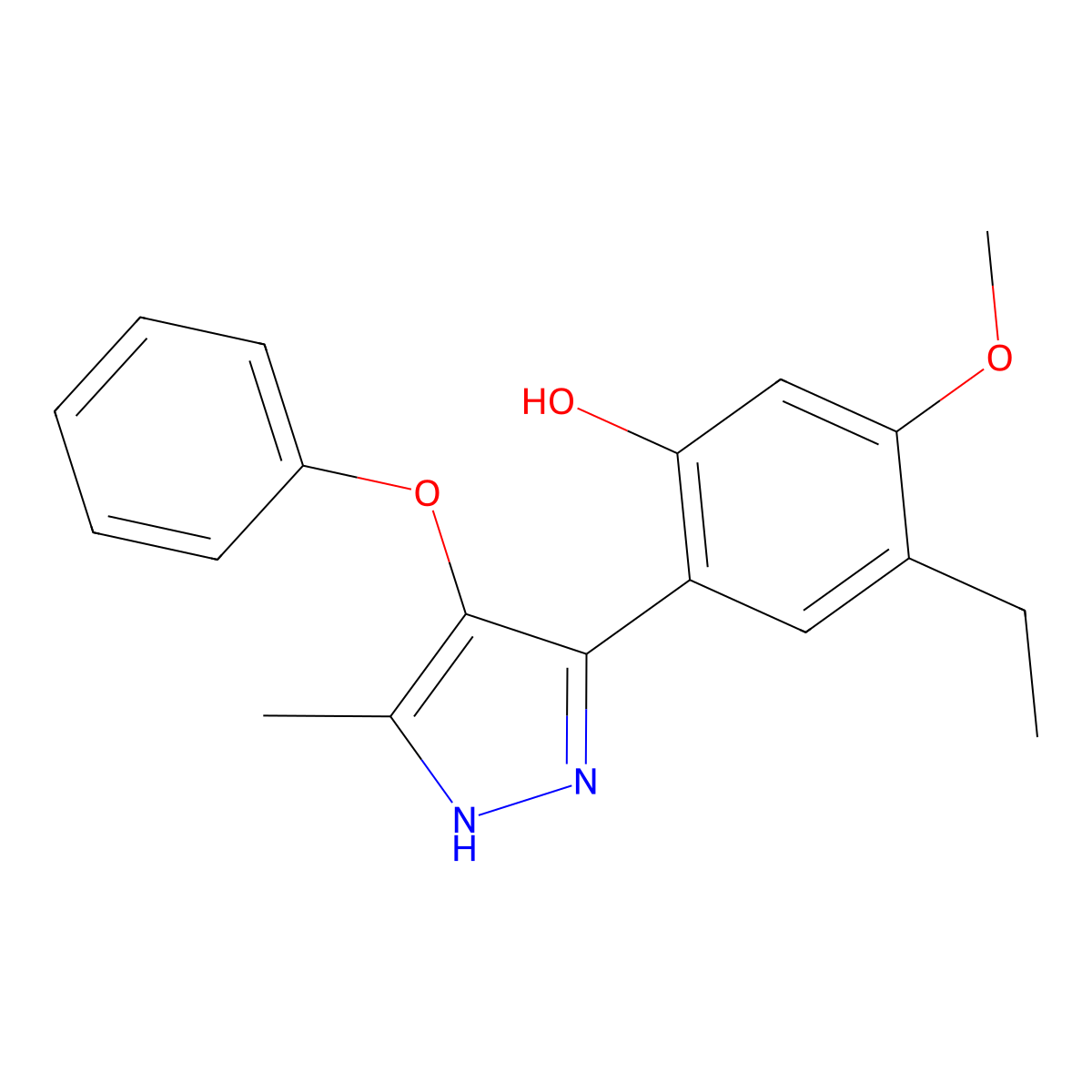 4-ethyl-5-methoxy-2-(5-methyl-4-phenoxy-1H-pyrazol-3-yl)phenol molecular structure, CAS 394228-36-5