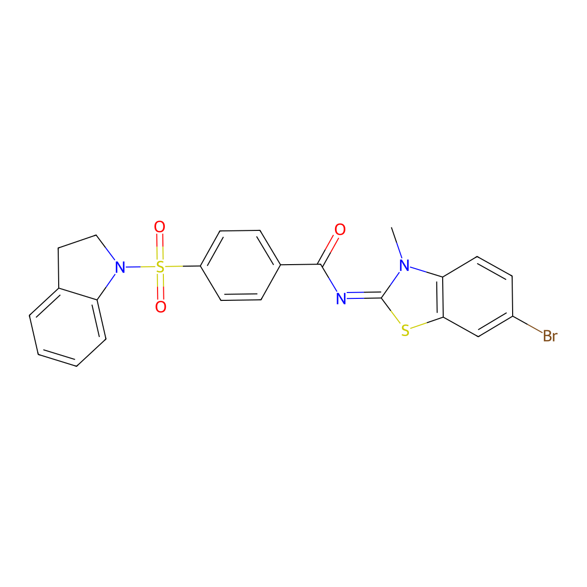 (E)-N-(6-bromo-3-methylbenzo[d]thiazol-2(3H)-ylidene)-4-(indolin-1-ylsulfonyl)benzamide molecular structure, CAS 394228-43-4