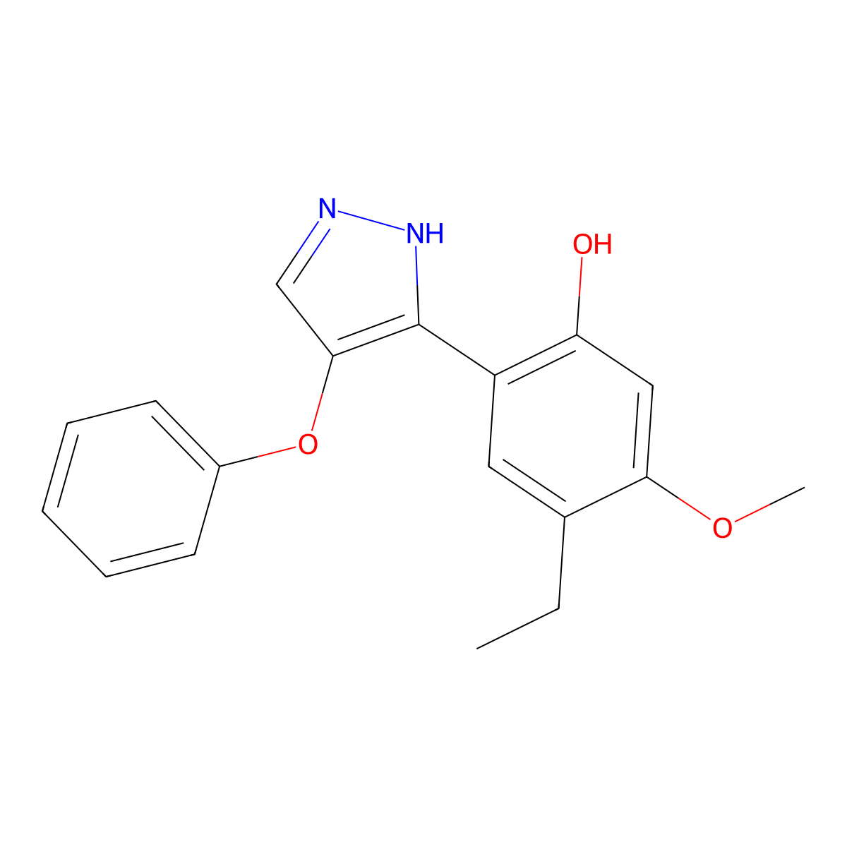 4-ethyl-5-methoxy-2-(4-phenoxy-1H-pyrazol-3-yl)phenol molecular structure, CAS 394228-50-3