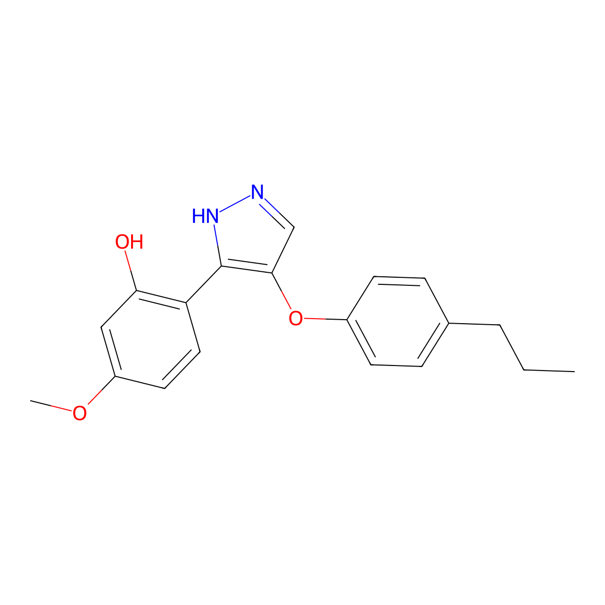 5-methoxy-2-(4-(4-propylphenoxy)-1H-pyrazol-3-yl)phenol molecular structure, CAS 394228-57-0