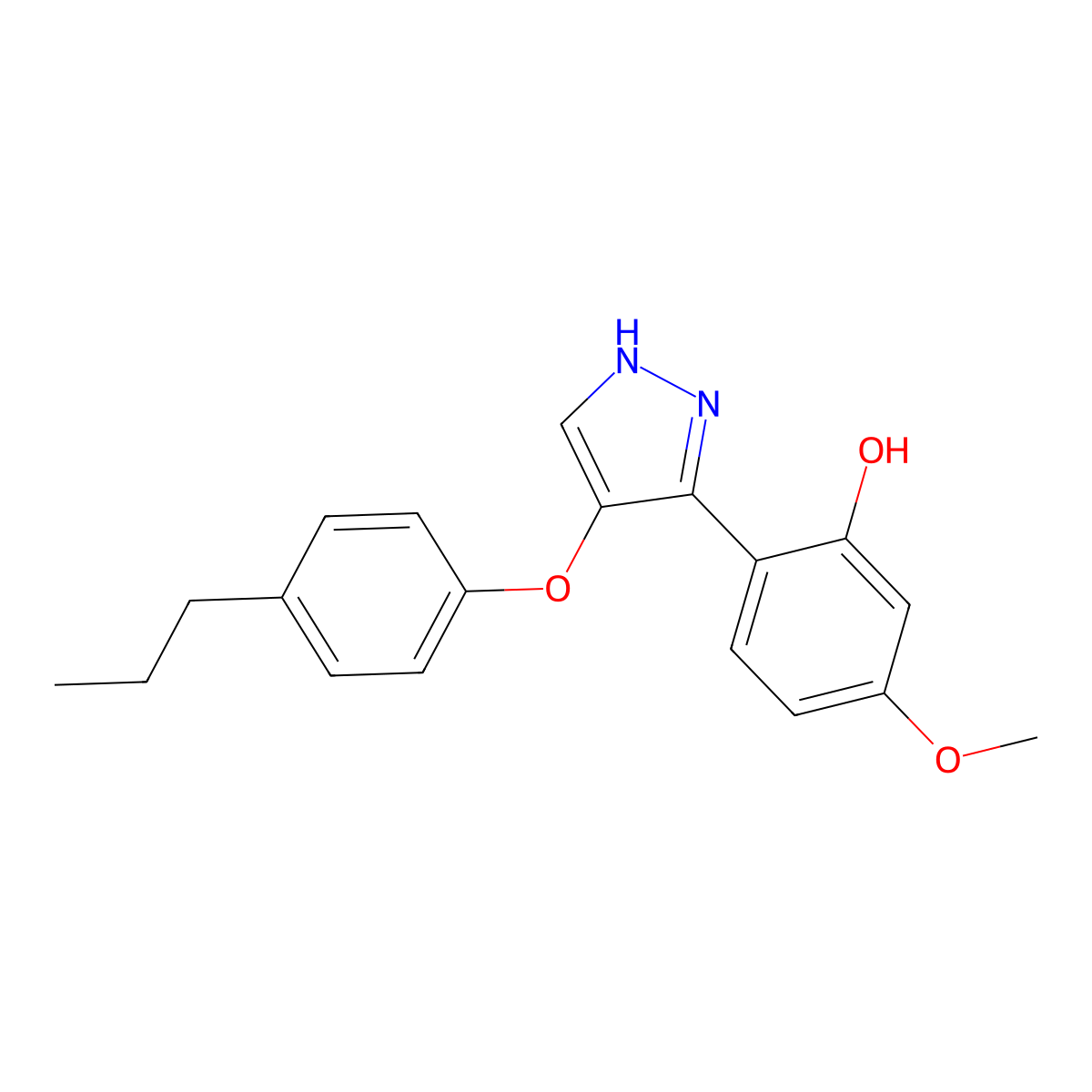 5-methoxy-2-(4-(4-propylphenoxy)-1H-pyrazol-3-yl)phenol molecular structure, CAS 394228-57-0