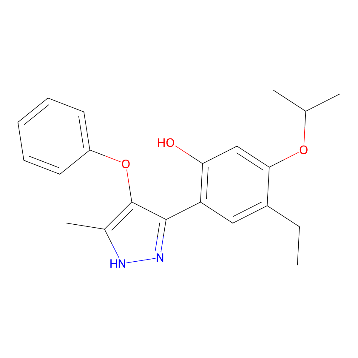 4-ethyl-5-isopropoxy-2-(5-methyl-4-phenoxy-1H-pyrazol-3-yl)phenol molecular structure, CAS 394228-70-7