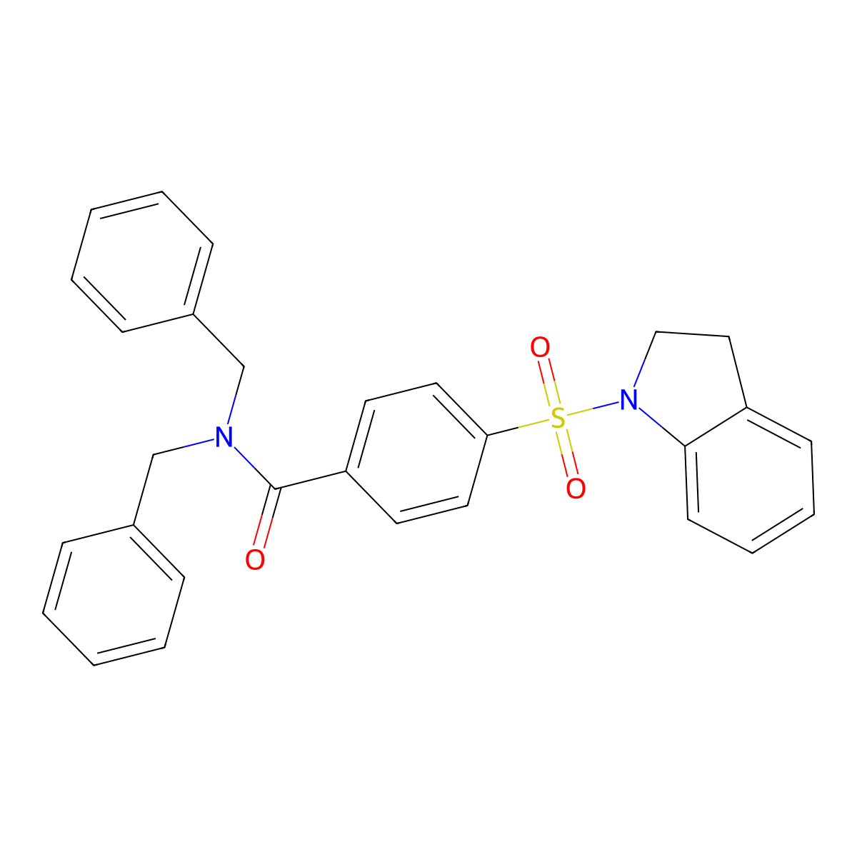 N,N-dibenzyl-4-(2,3-dihydroindol-1-ylsulfonyl)benzamide molecular structure, CAS 394228-80-9
