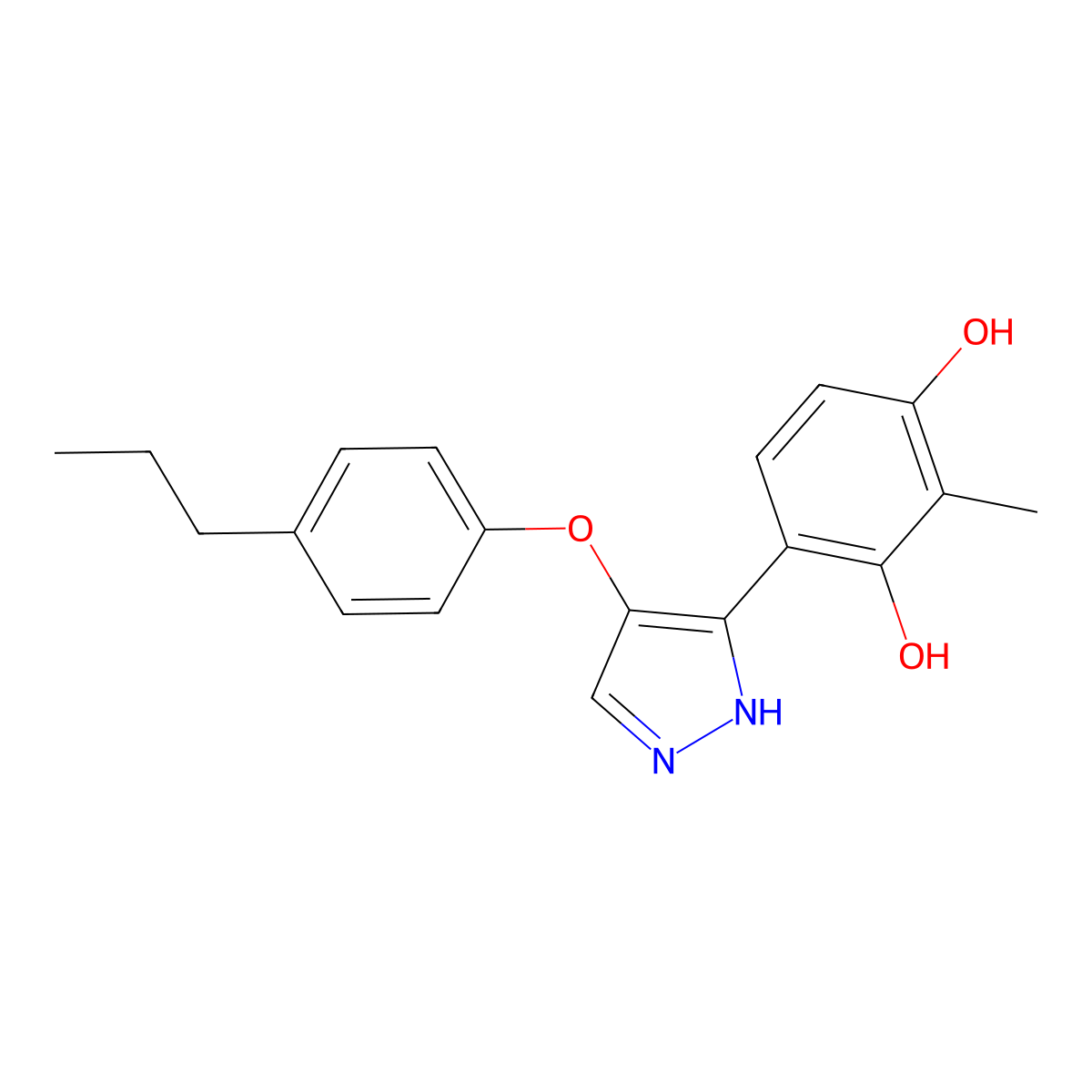 2-methyl-4-[4-(4-propylphenoxy)-1H-pyrazol-3-yl]benzene-1,3-diol molecular structure, CAS 394228-82-1