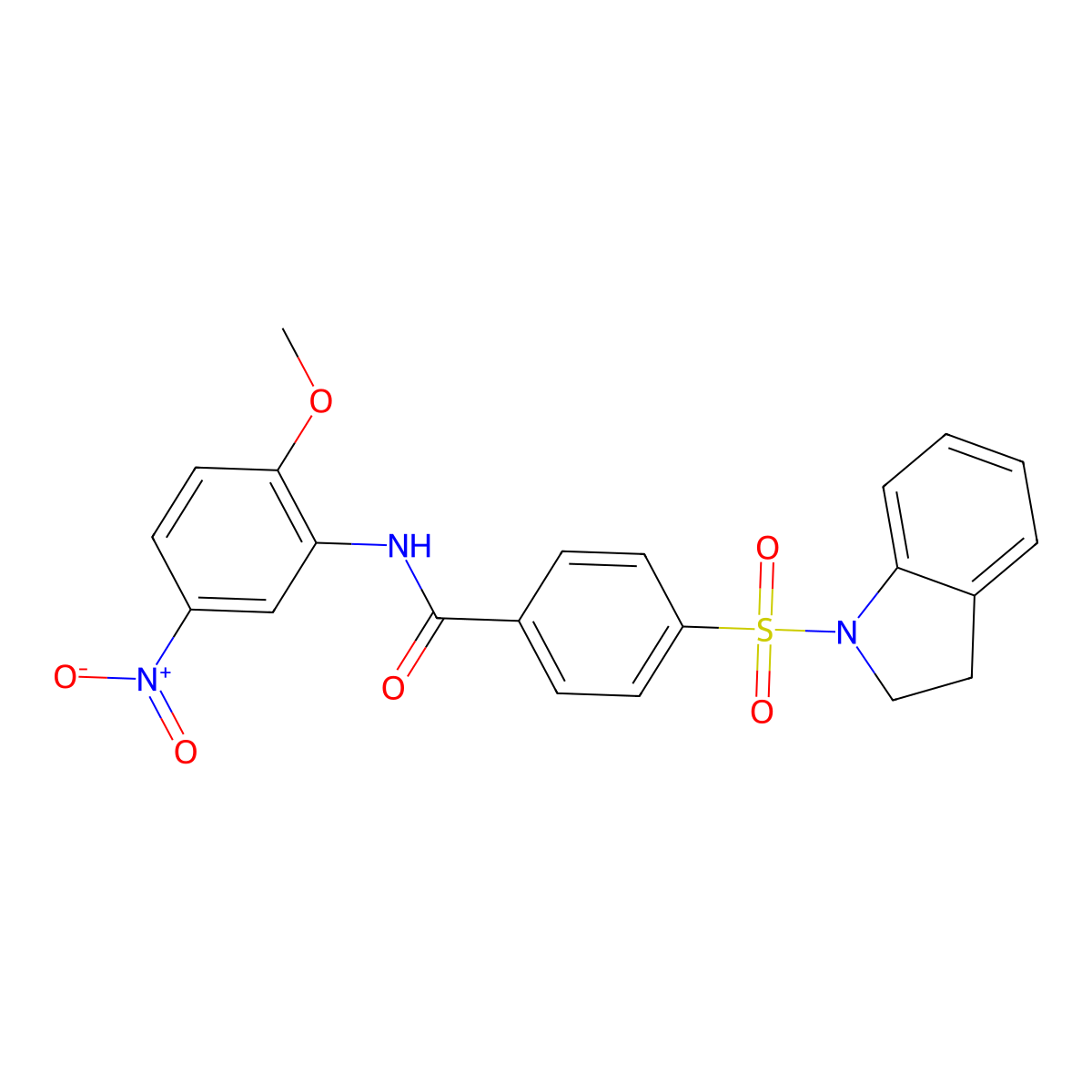 4-(indolin-1-ylsulfonyl)-N-(2-methoxy-5-nitrophenyl)benzamide molecular structure, CAS 394228-91-2