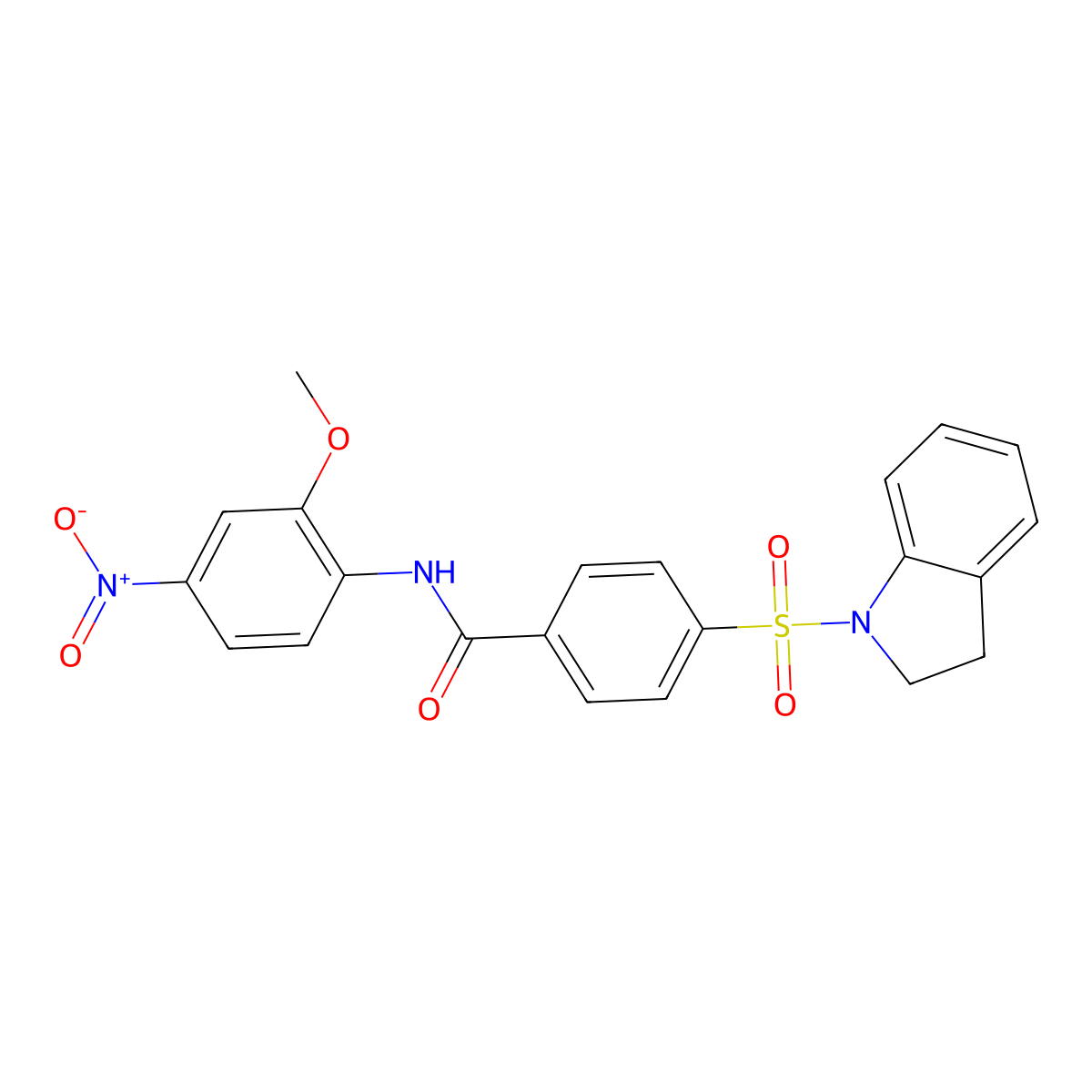 4-(indolin-1-ylsulfonyl)-N-(2-methoxy-4-nitrophenyl)benzamide molecular structure, CAS 394228-94-5