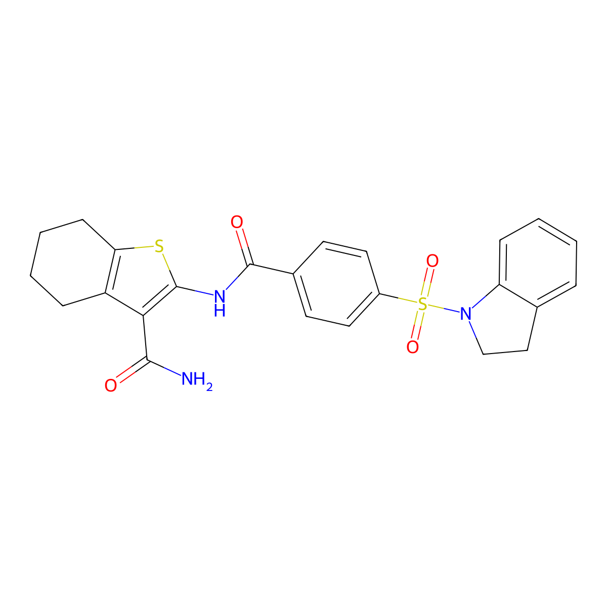 2-(4-(Indolin-1-ylsulfonyl)benzamido)-4,5,6,7-tetrahydrobenzo[b]thiophene-3-carboxamide molecular structure, CAS 394229-06-2