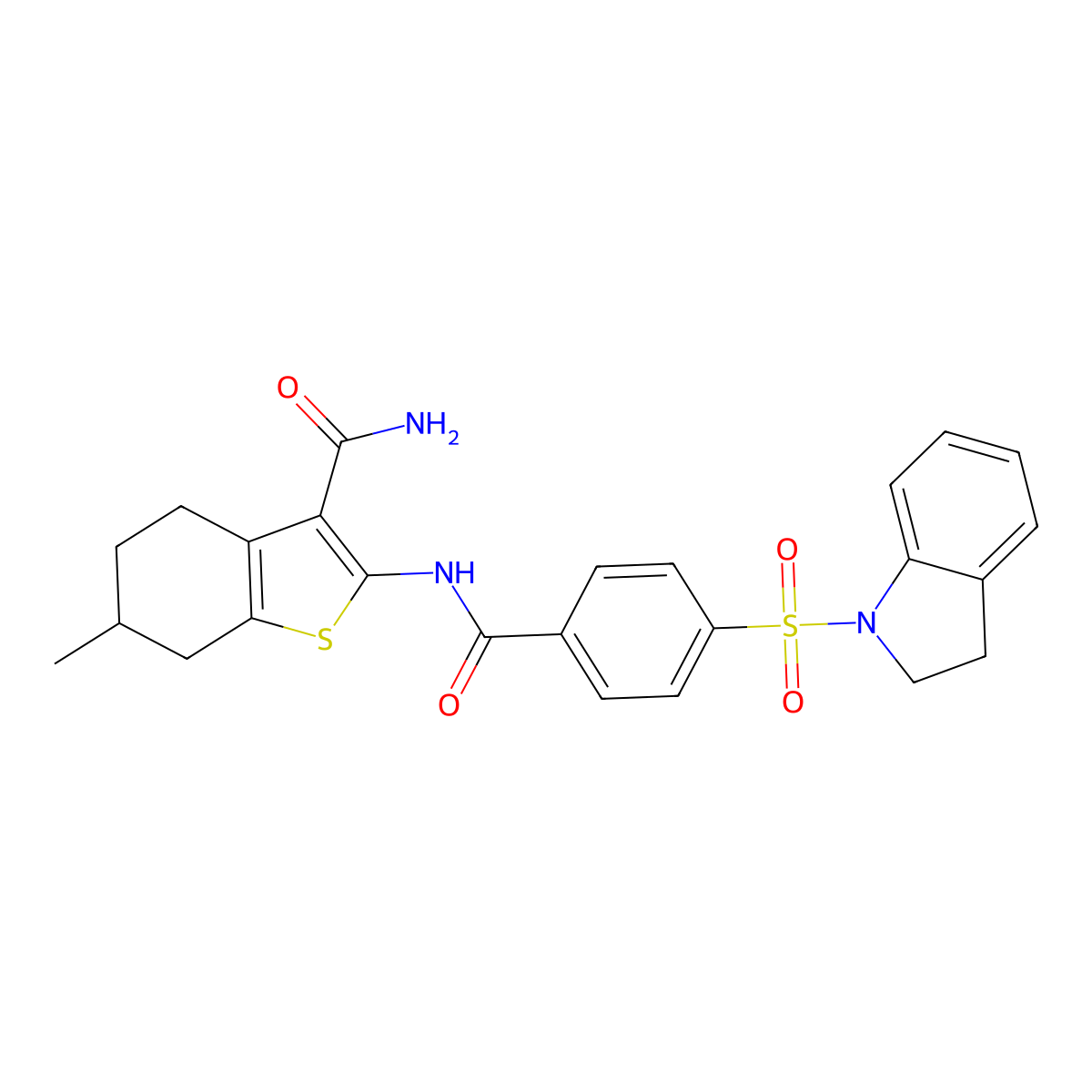 2-(4-(Indolin-1-ylsulfonyl)benzamido)-6-methyl-4,5,6,7-tetrahydrobenzo[b]thiophene-3-carboxamide molecular structure, CAS 394229-09-5