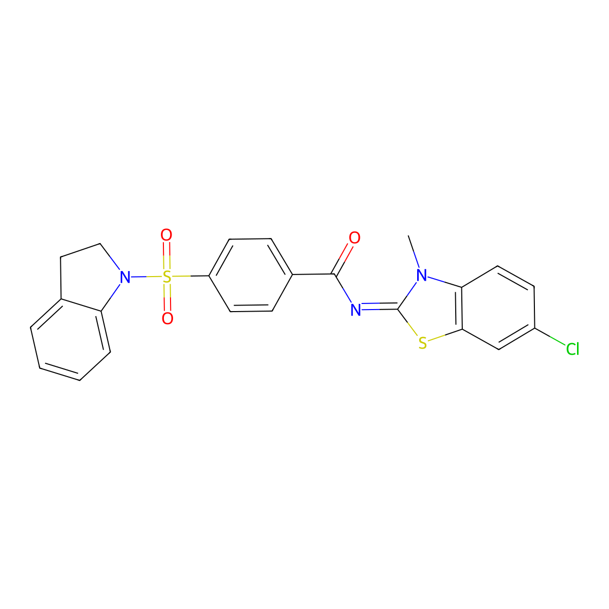 (E)-N-(6-chloro-3-methylbenzo[d]thiazol-2(3H)-ylidene)-4-(indolin-1-ylsulfonyl)benzamide molecular structure, CAS 394229-15-3