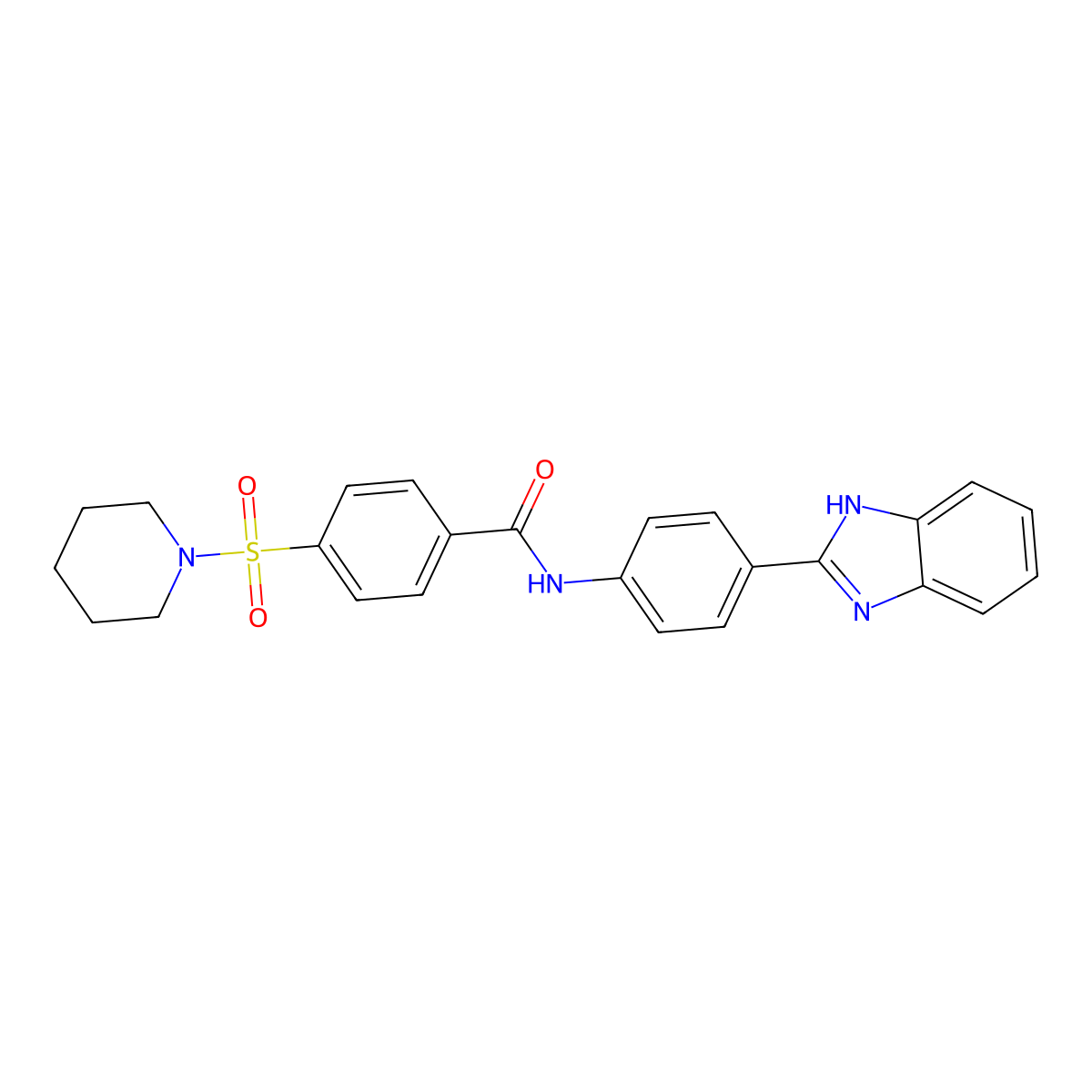 N-(4-(1H-benzo[d]imidazol-2-yl)phenyl)-4-(piperidin-1-ylsulfonyl)benzamide molecular structure, CAS 394229-29-9