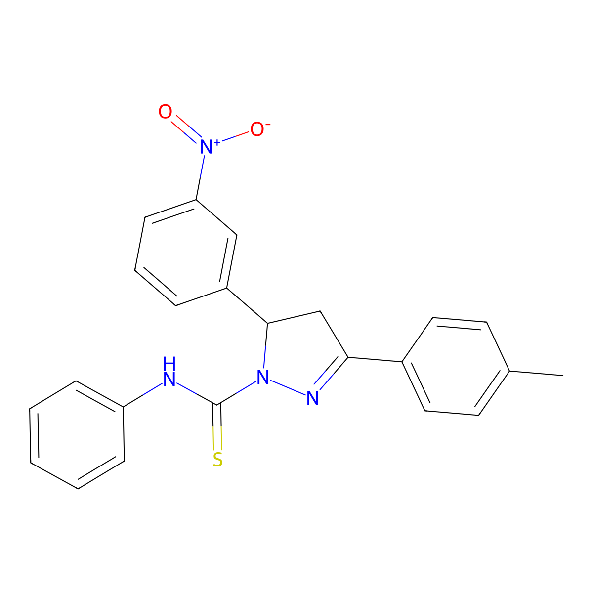 5-(3-nitrophenyl)-N-phenyl-3-(p-tolyl)-4,5-dihydro-1H-pyrazole-1-carbothioamide molecular structure, CAS 394229-34-6