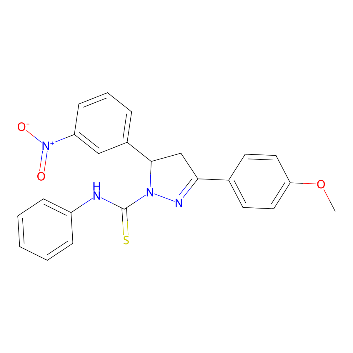 3-(4-methoxyphenyl)-5-(3-nitrophenyl)-N-phenyl-4,5-dihydro-1H-pyrazole-1-carbothioamide molecular structure, CAS 394229-49-3