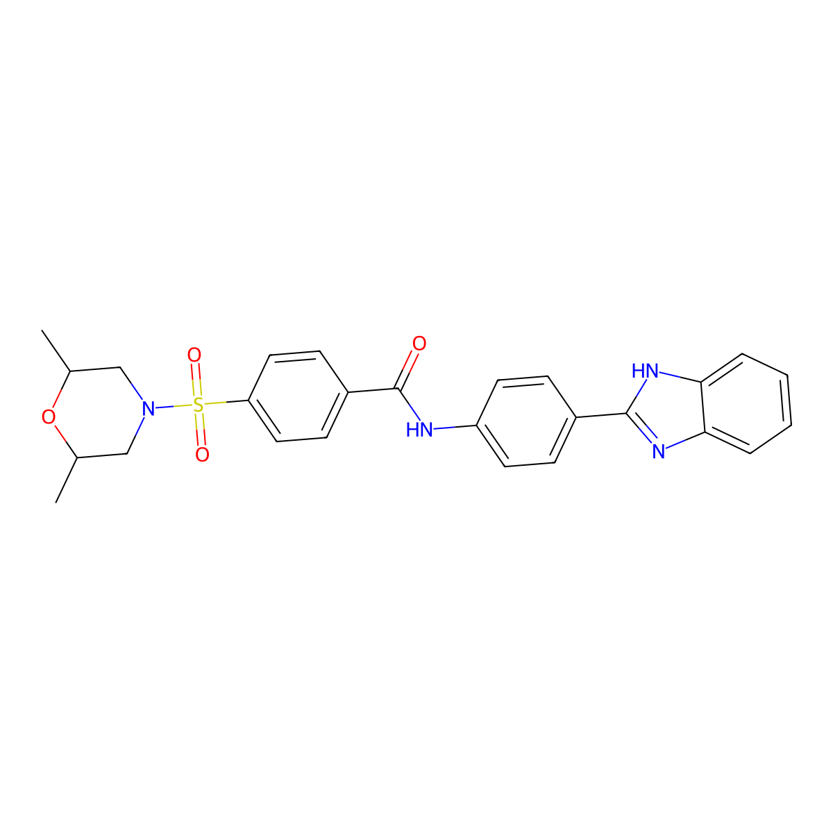 N-(4-(1H-benzo[d]imidazol-2-yl)phenyl)-4-((2,6-dimethylmorpholino)sulfonyl)benzamide molecular structure, CAS 394229-50-6