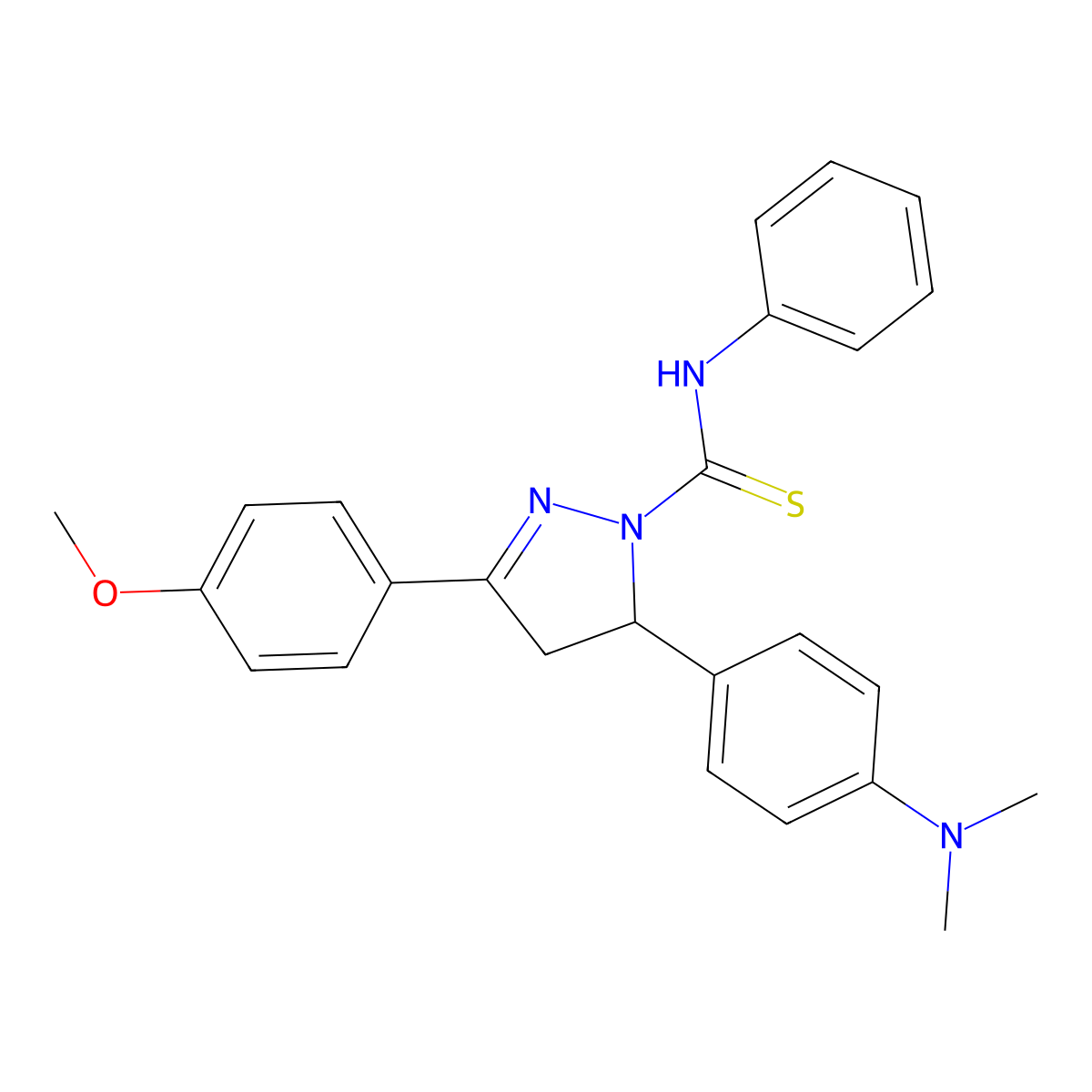 5-[4-(dimethylamino)phenyl]-3-(4-methoxyphenyl)-N-phenyl-4,5-dihydro-1H-pyrazole-1-carbothioamide molecular structure, CAS 394229-52-8