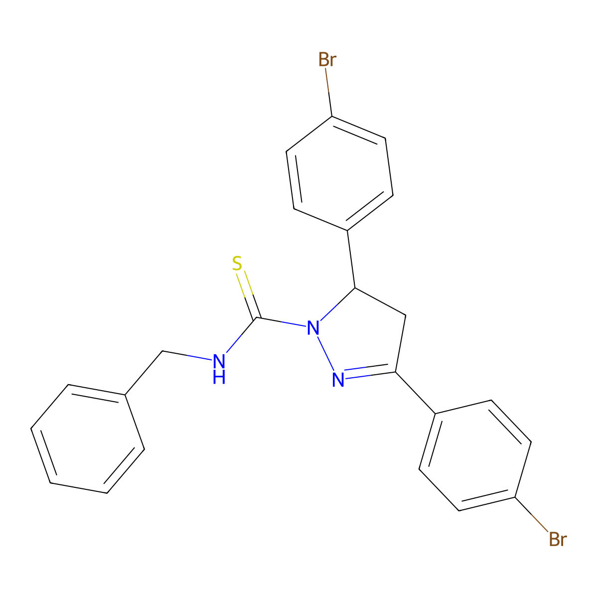 N-benzyl-3,5-bis(4-bromophenyl)-4,5-dihydro-1H-pyrazole-1-carbothioamide molecular structure, CAS 394229-89-1