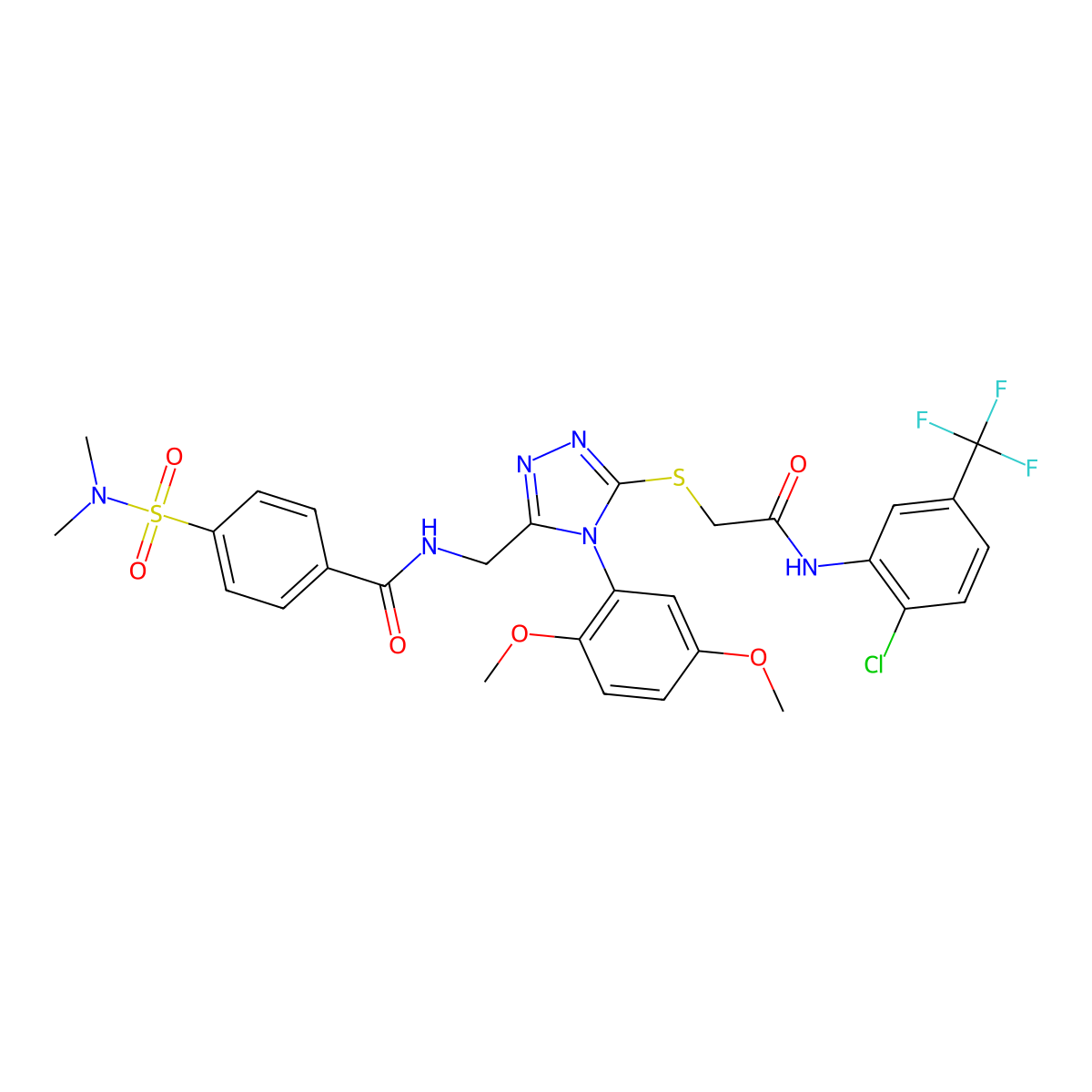 N-[[5-[2-[2-chloro-5-(trifluoromethyl)anilino]-2-oxoethyl]sulfanyl-4-(2,5-dimethoxyphenyl)-1,2,4-triazol-3-yl]methyl]-4-(dimethylsulfamoyl)benzamide molecular structure, CAS 394230-06-9