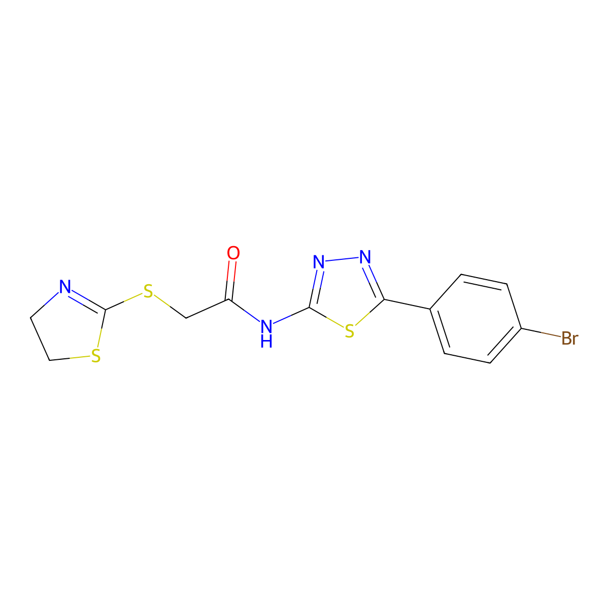 N-[5-(4-bromophenyl)-1,3,4-thiadiazol-2-yl]-2-(4,5-dihydro-1,3-thiazol-2-ylsulfanyl)acetamide molecular structure, CAS 394230-08-1