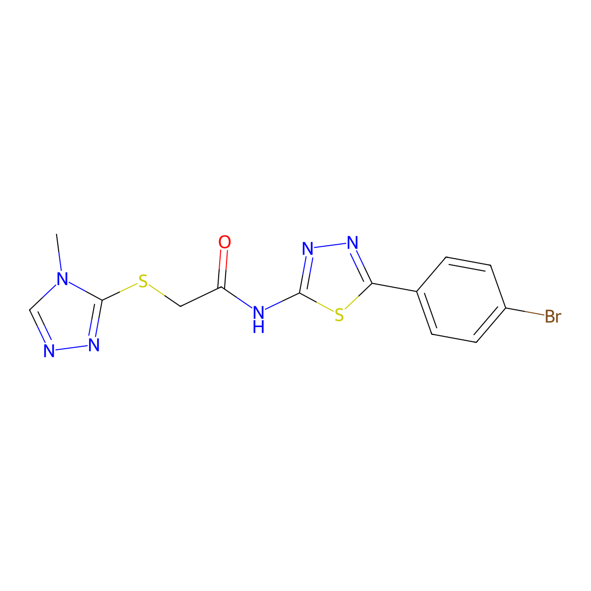 N-(5-(4-bromophenyl)-1,3,4-thiadiazol-2-yl)-2-((4-methyl-4H-1,2,4-triazol-3-yl)thio)acetamide molecular structure, CAS 394230-11-6