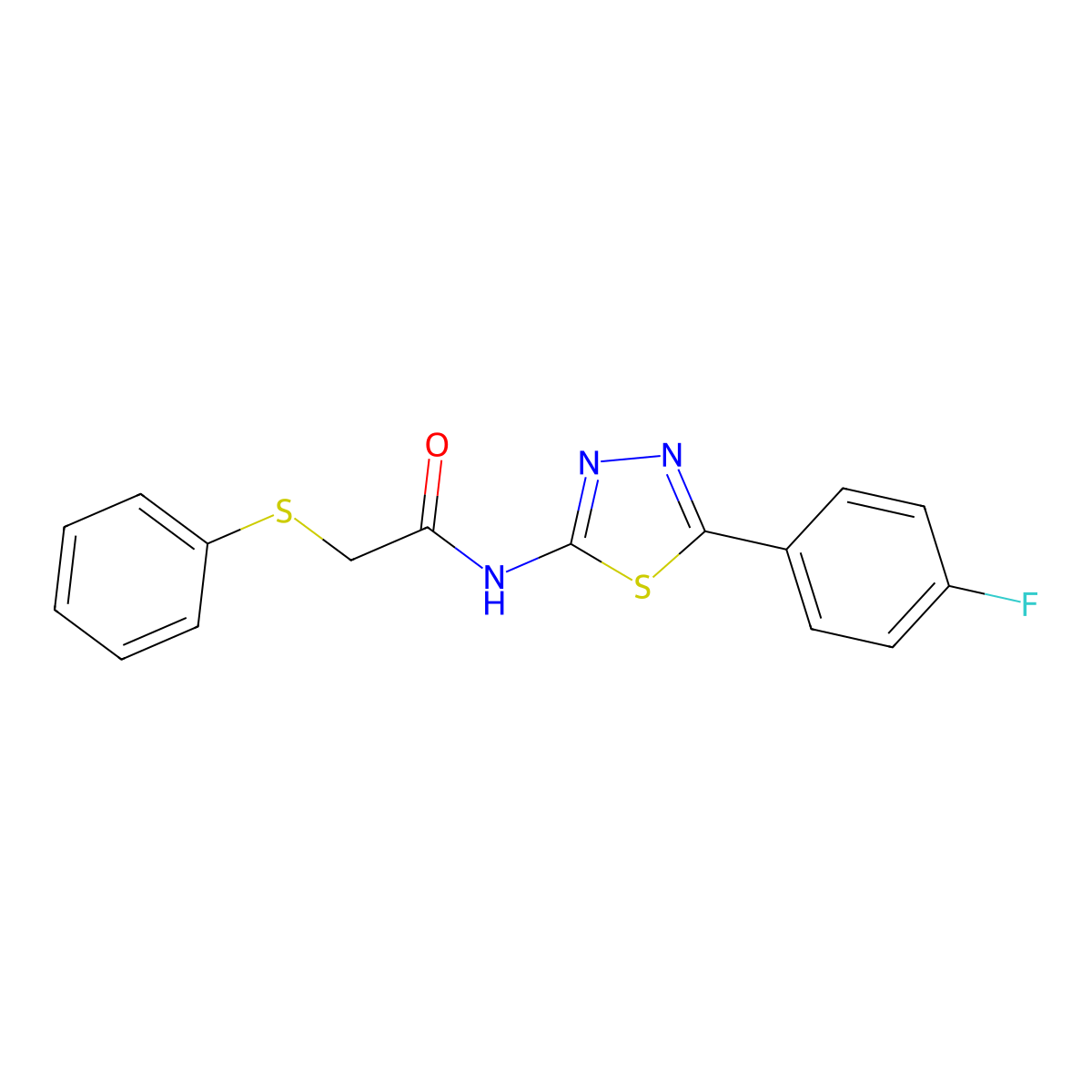 N-(5-(4-fluorophenyl)-1,3,4-thiadiazol-2-yl)-2-(phenylthio)acetamide molecular structure, CAS 394230-22-9