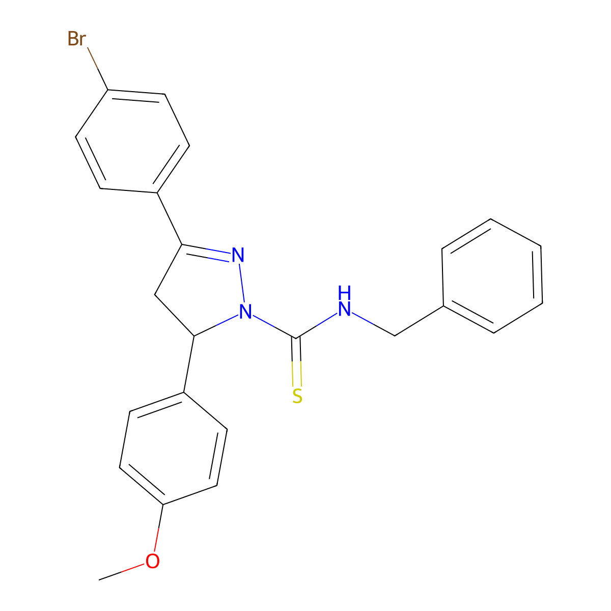 N-benzyl-3-(4-bromophenyl)-5-(4-methoxyphenyl)-4,5-dihydro-1H-pyrazole-1-carbothioamide molecular structure, CAS 394230-74-1