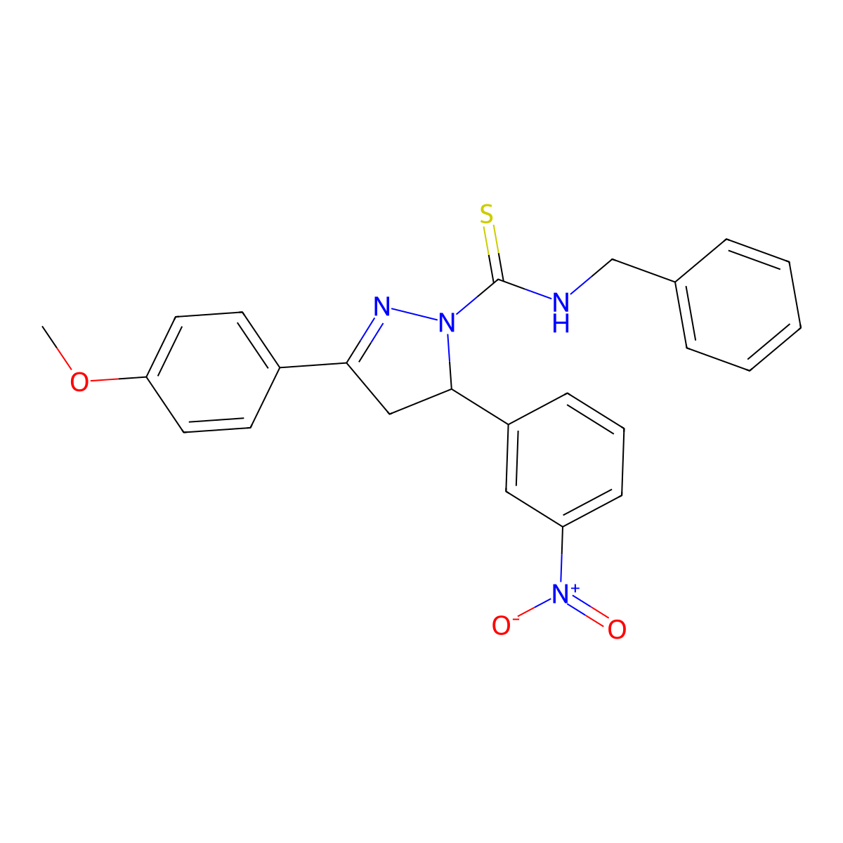 N-benzyl-3-(4-methoxyphenyl)-5-(3-nitrophenyl)-4,5-dihydro-1H-pyrazole-1-carbothioamide molecular structure, CAS 394230-77-4
