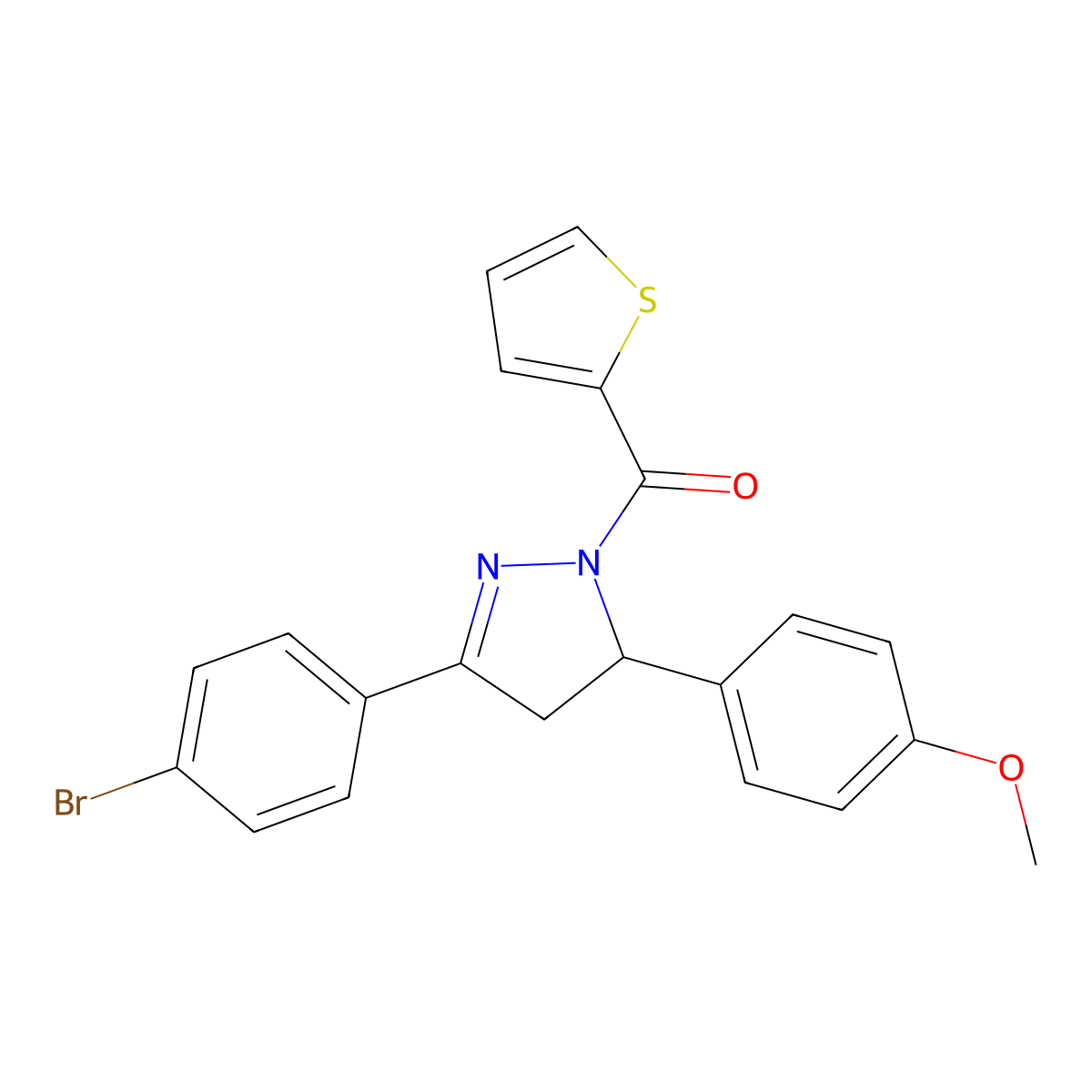 (3-(4-bromophenyl)-5-(4-methoxyphenyl)-4,5-dihydro-1H-pyrazol-1-yl)(thiophen-2-yl)methanone molecular structure, CAS 394230-86-5
