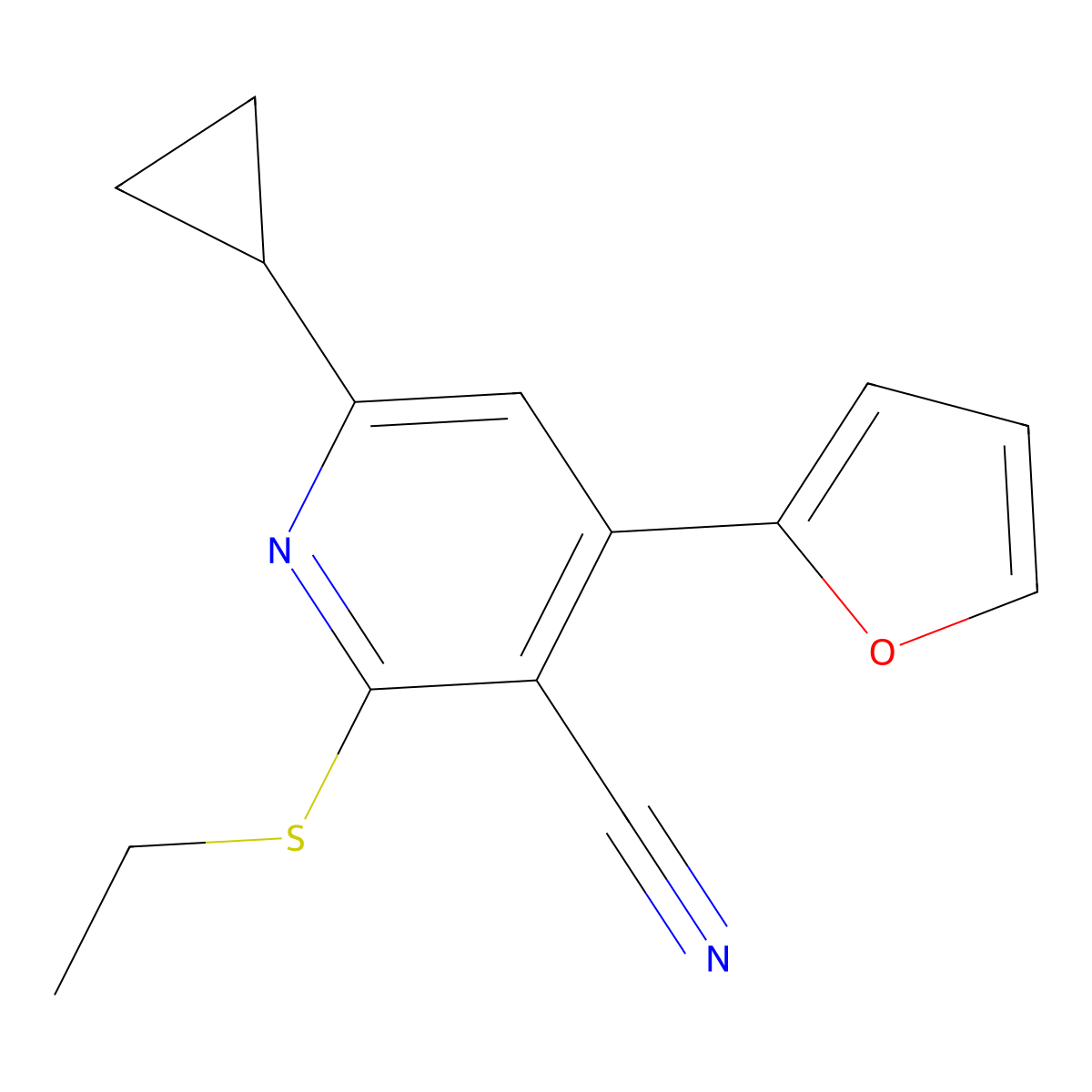 6-Cyclopropyl-2-ethylsulfanyl-4-(furan-2-yl)pyridine-3-carbonitrile molecular structure, CAS 394230-93-4