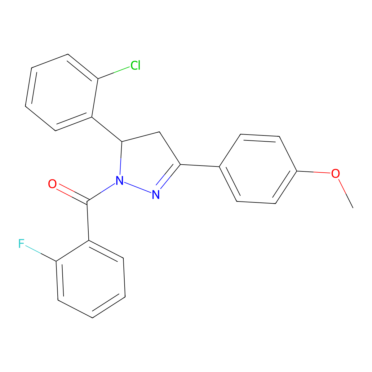 (5-(2-chlorophenyl)-3-(4-methoxyphenyl)-4,5-dihydro-1H-pyrazol-1-yl)(2-fluorophenyl)methanone molecular structure, CAS 394231-09-5