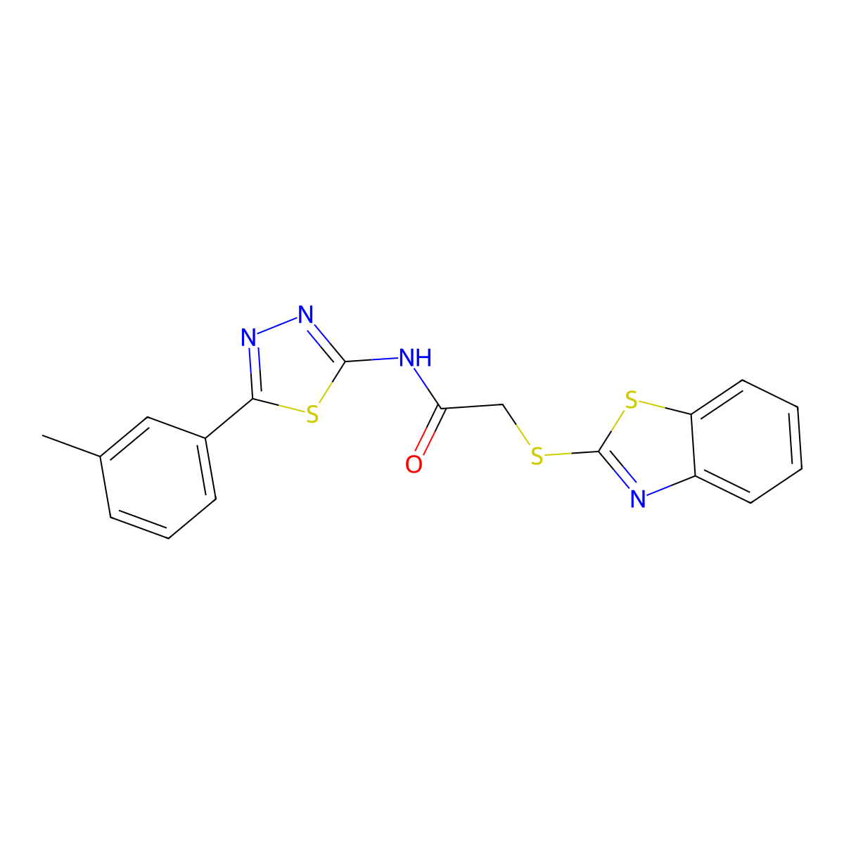 2-(1,3-benzothiazol-2-ylsulfanyl)-N-[5-(3-methylphenyl)-1,3,4-thiadiazol-2-yl]acetamide molecular structure, CAS 394231-24-4