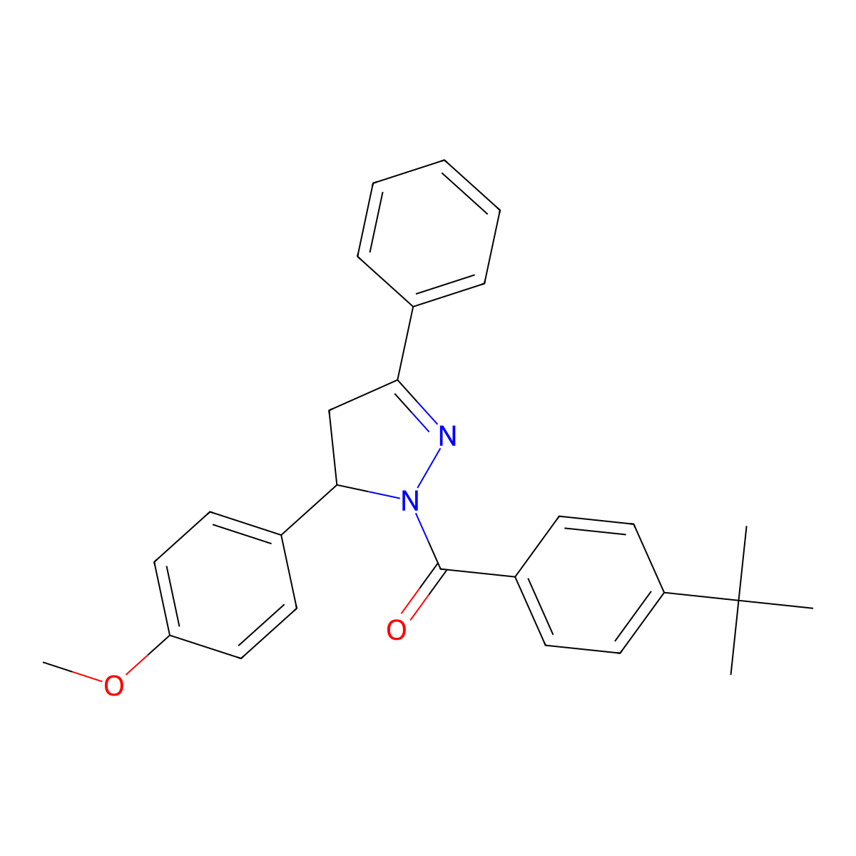(4-(tert-butyl)phenyl)(5-(4-methoxyphenyl)-3-phenyl-4,5-dihydro-1H-pyrazol-1-yl)methanone molecular structure, CAS 394231-33-5