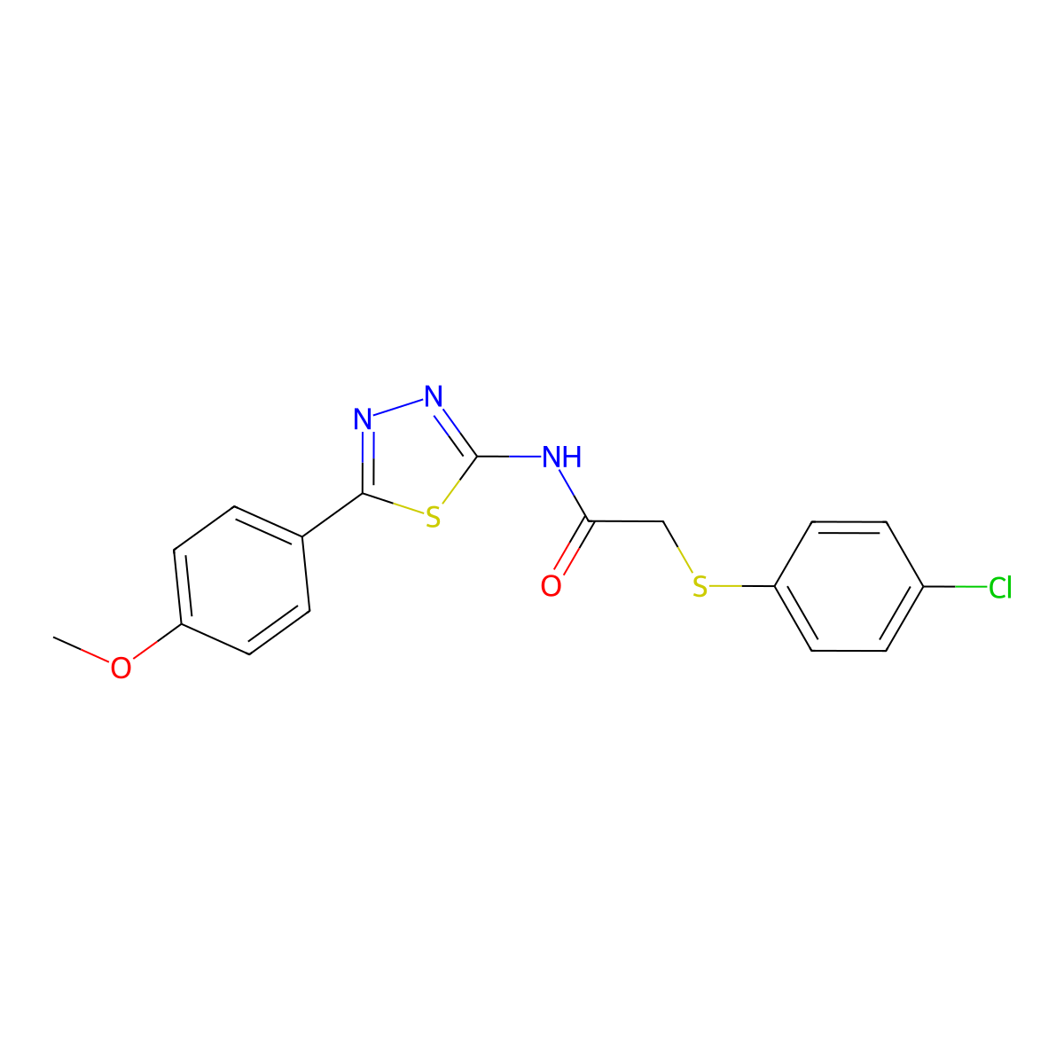 2-((4-chlorophenyl)thio)-N-(5-(4-methoxyphenyl)-1,3,4-thiadiazol-2-yl)acetamide molecular structure, CAS 394231-88-0