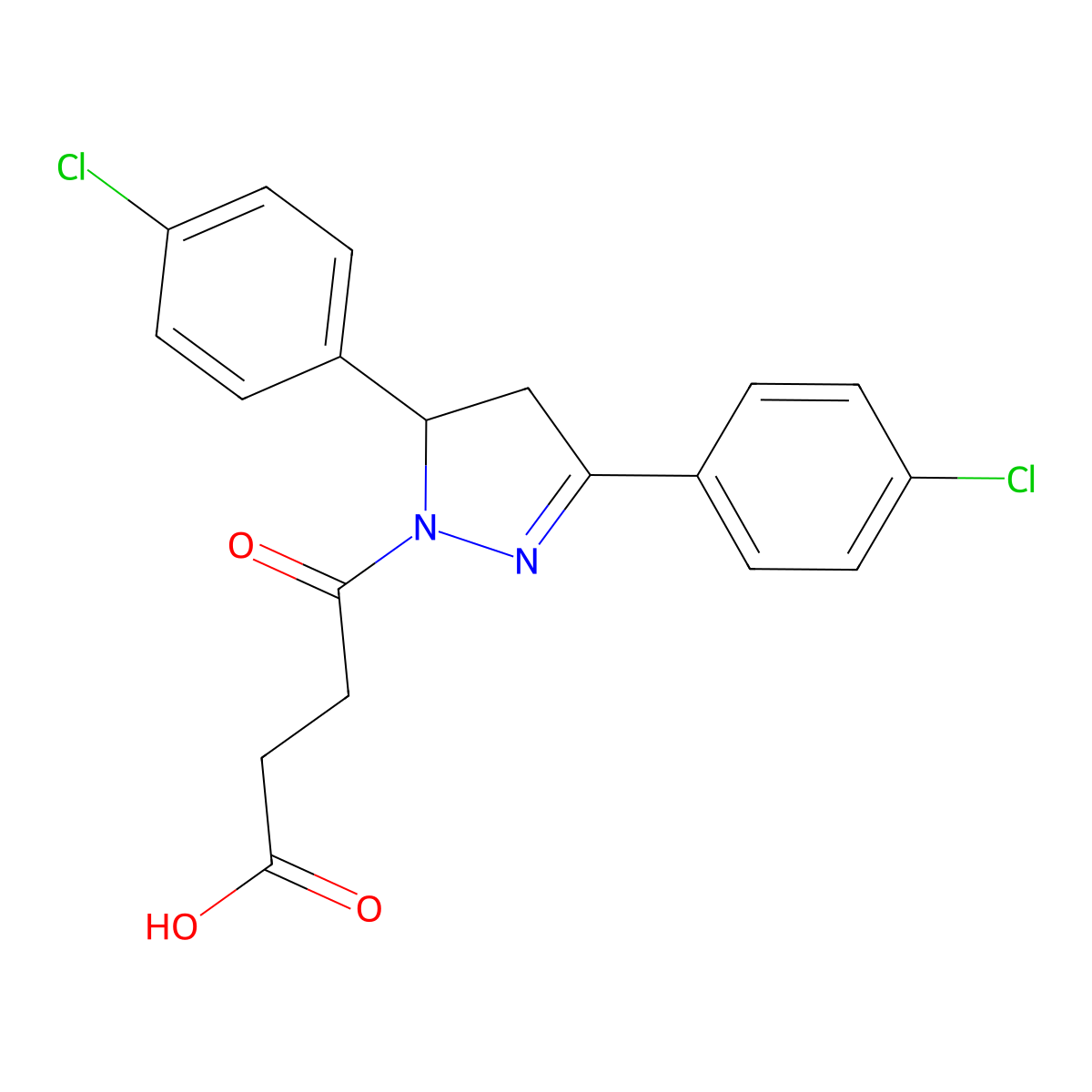 4-(3,5-bis(4-chlorophenyl)-4,5-dihydro-1H-pyrazol-1-yl)-4-oxobutanoic acid molecular structure, CAS 394232-04-3