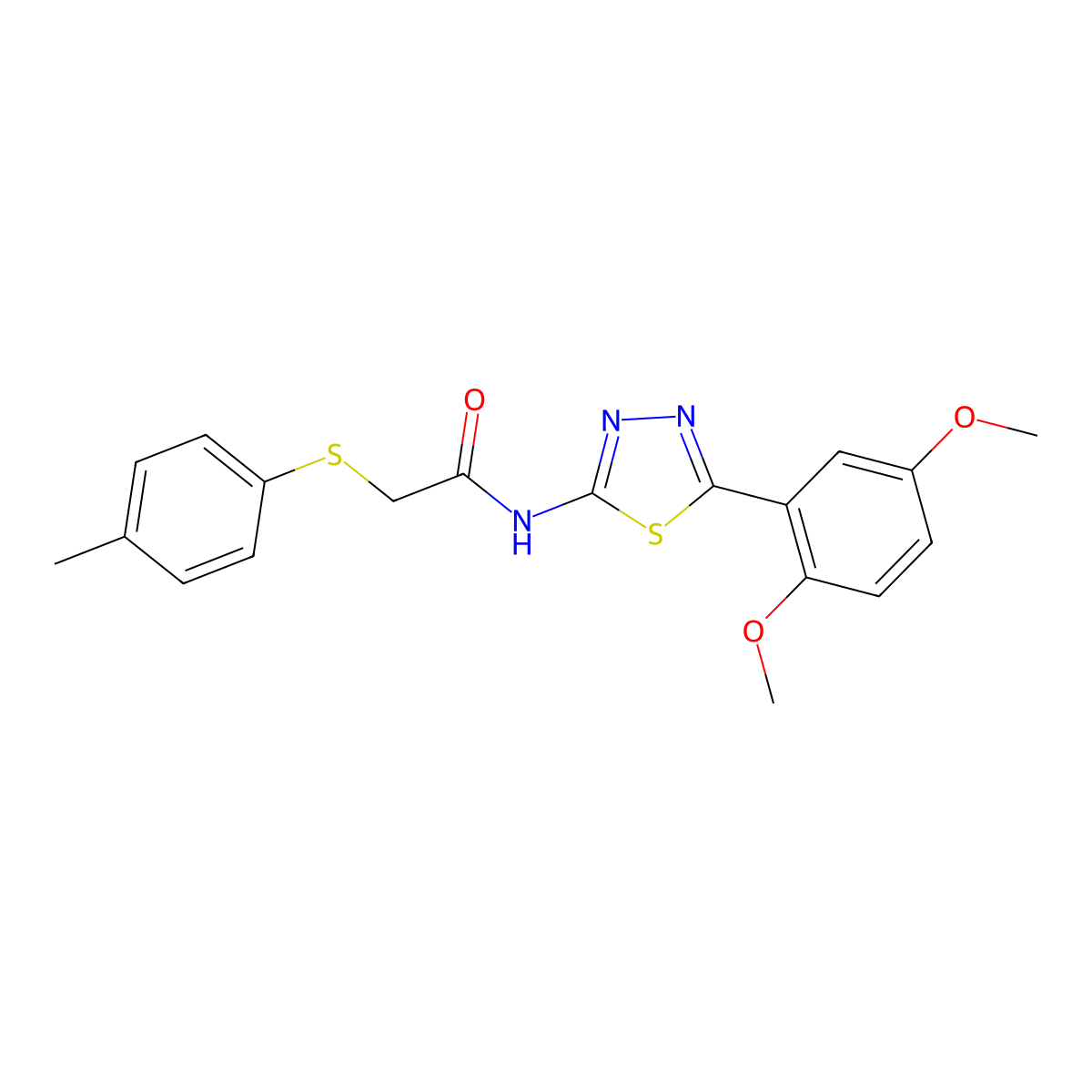 N-(5-(2,5-dimethoxyphenyl)-1,3,4-thiadiazol-2-yl)-2-(p-tolylthio)acetamide molecular structure, CAS 394232-20-3