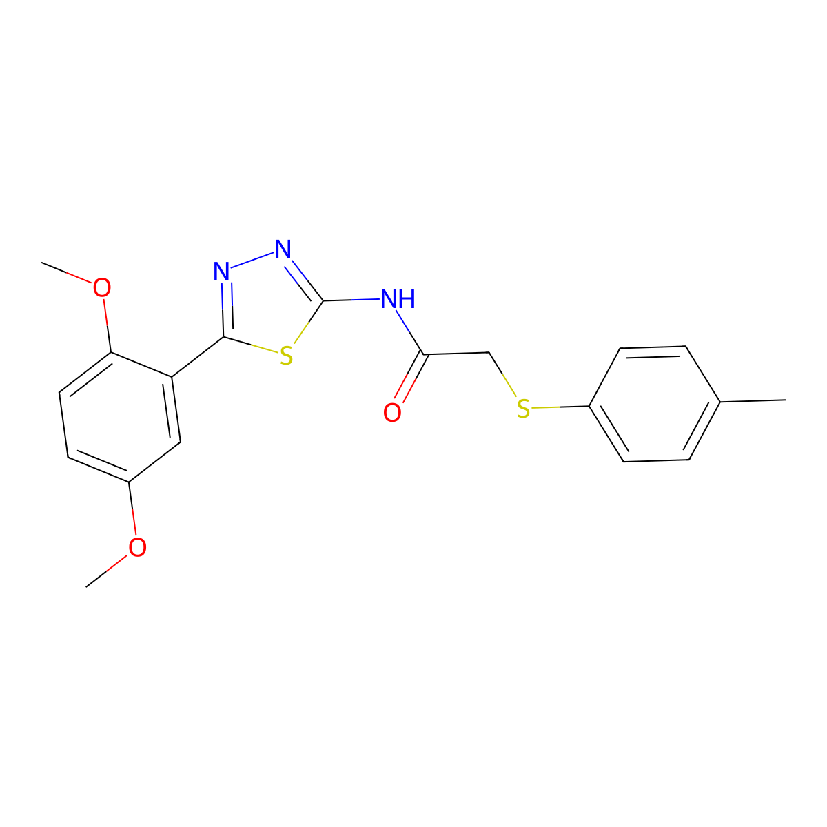 N-(5-(2,5-dimethoxyphenyl)-1,3,4-thiadiazol-2-yl)-2-(p-tolylthio)acetamide molecular structure, CAS 394232-20-3
