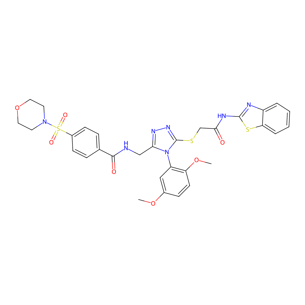 N-((5-((2-(benzo[d]thiazol-2-ylamino)-2-oxoethyl)thio)-4-(2,5-dimethoxyphenyl)-4H-1,2,4-triazol-3-yl)methyl)-4-(morpholinosulfonyl)benzamide molecular structure, CAS 394232-23-6