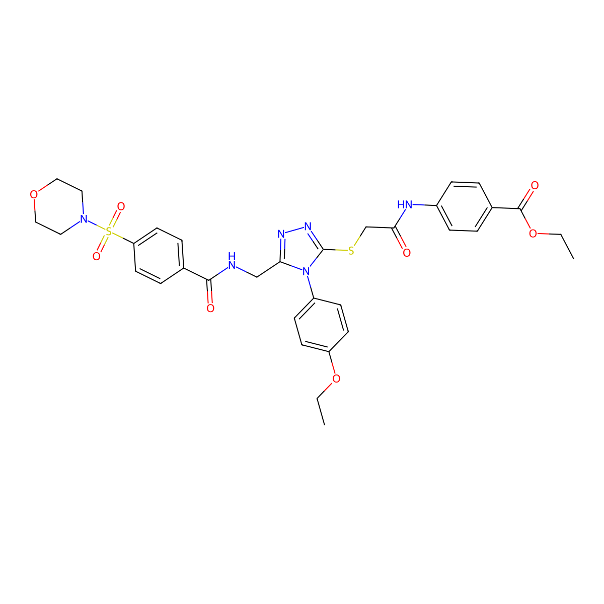 ethyl 4-(2-((4-(4-ethoxyphenyl)-5-((4-(morpholinosulfonyl)benzamido)methyl)-4H-1,2,4-triazol-3-yl)thio)acetamido)benzoate molecular structure, CAS 394232-30-5