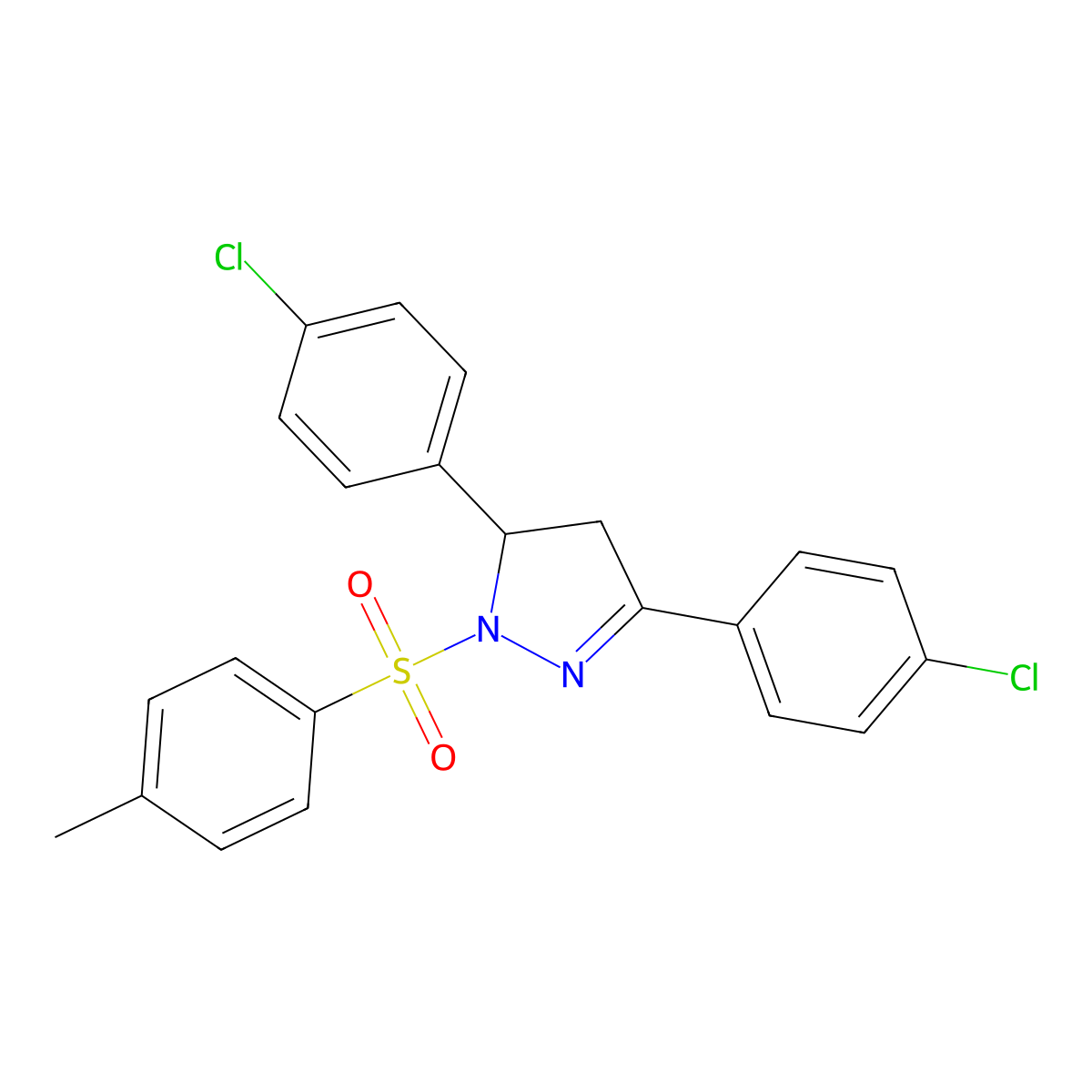 3,5-bis(4-chlorophenyl)-1-tosyl-4,5-dihydro-1H-pyrazole molecular structure, CAS 394232-44-1