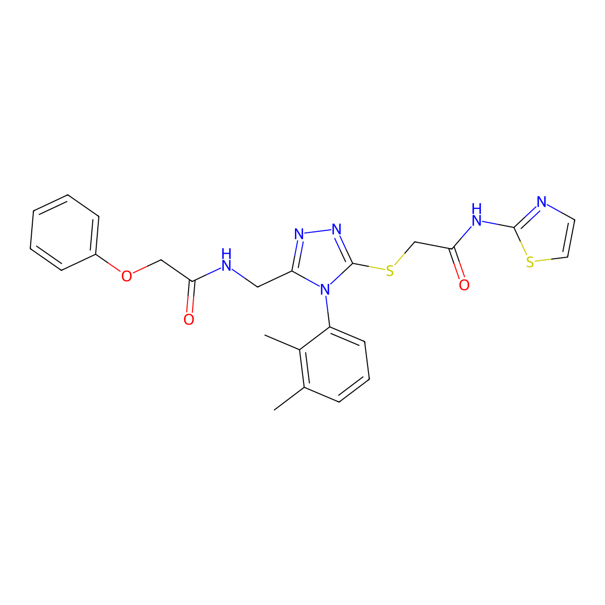 N-((4-(2,3-dimethylphenyl)-5-((2-oxo-2-(thiazol-2-ylamino)ethyl)thio)-4H-1,2,4-triazol-3-yl)methyl)-2-phenoxyacetamide molecular structure, CAS 394232-54-3