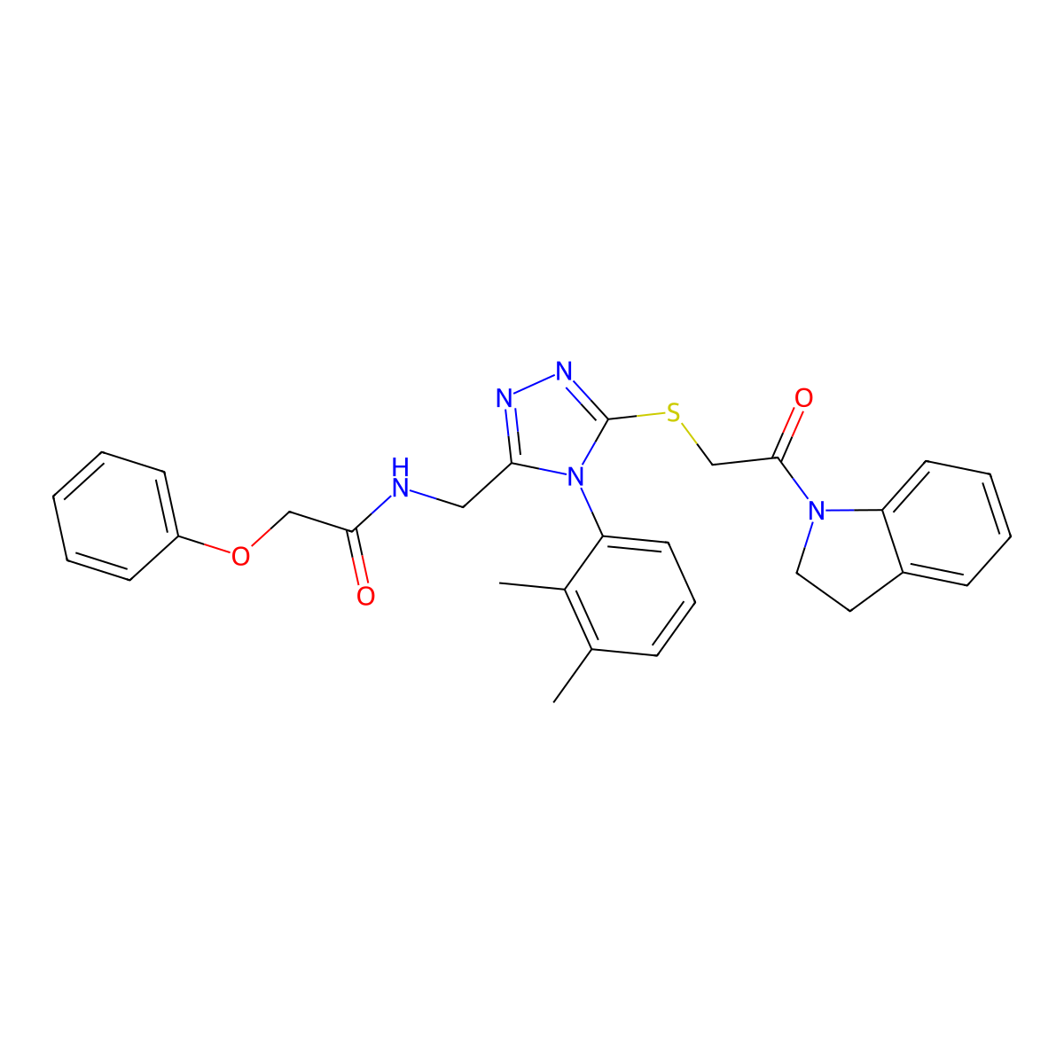 N-((4-(2,3-dimethylphenyl)-5-((2-(indolin-1-yl)-2-oxoethyl)thio)-4H-1,2,4-triazol-3-yl)methyl)-2-phenoxyacetamide molecular structure, CAS 394232-62-3