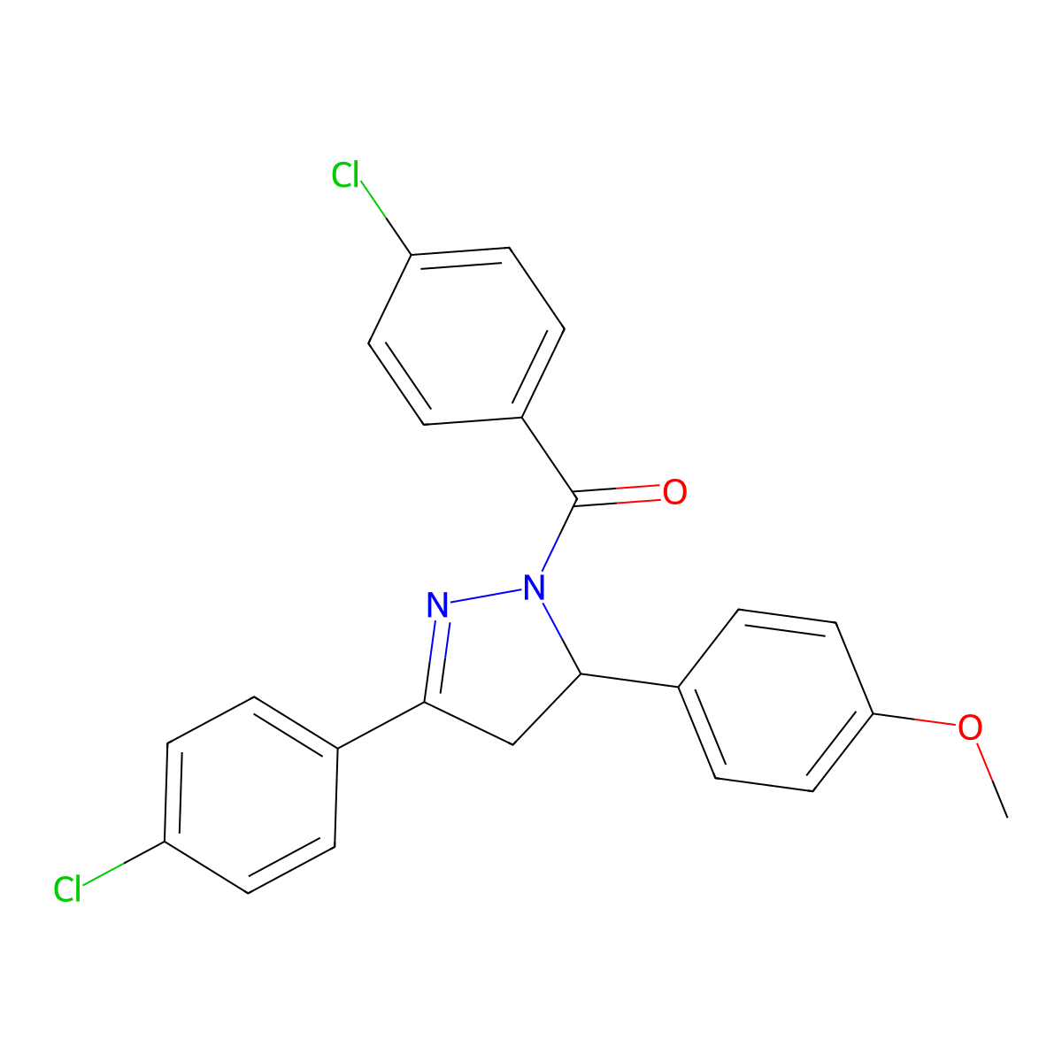 (4-Chlorophenyl)-[5-(4-chlorophenyl)-3-(4-methoxyphenyl)-3,4-dihydropyrazol-2-yl]methanone molecular structure, CAS 394232-67-8