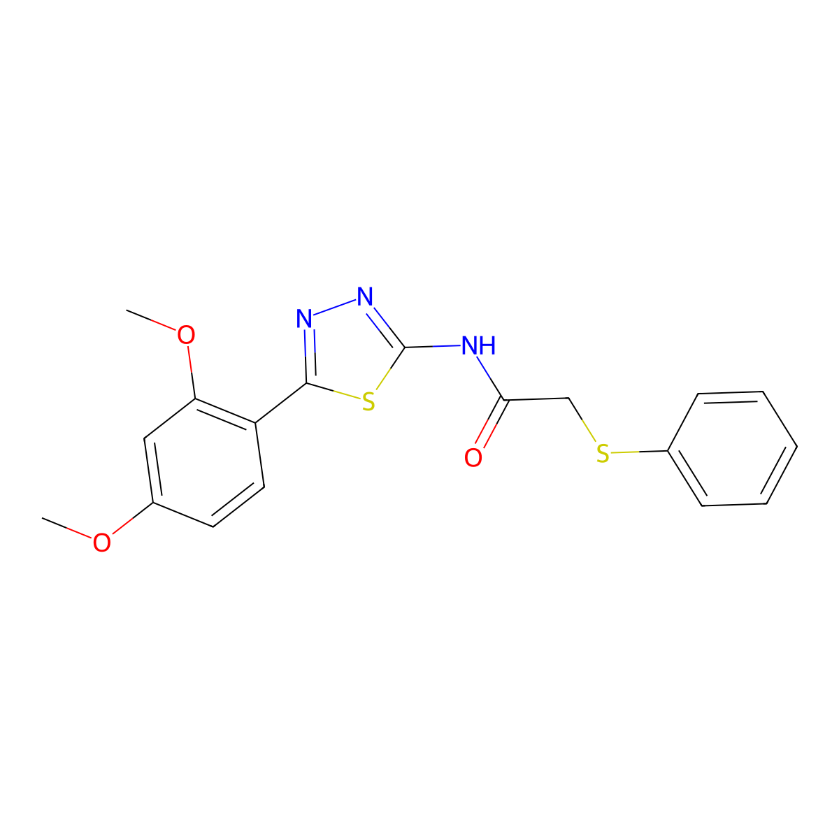 N-(5-(2,4-dimethoxyphenyl)-1,3,4-thiadiazol-2-yl)-2-(phenylthio)acetamide molecular structure, CAS 394232-89-4