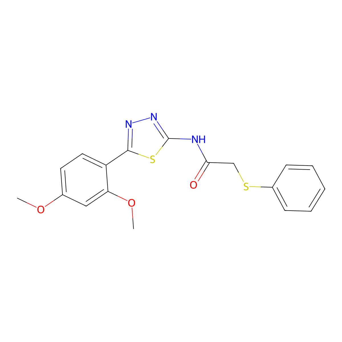 N-(5-(2,4-dimethoxyphenyl)-1,3,4-thiadiazol-2-yl)-2-(phenylthio)acetamide molecular structure, CAS 394232-89-4