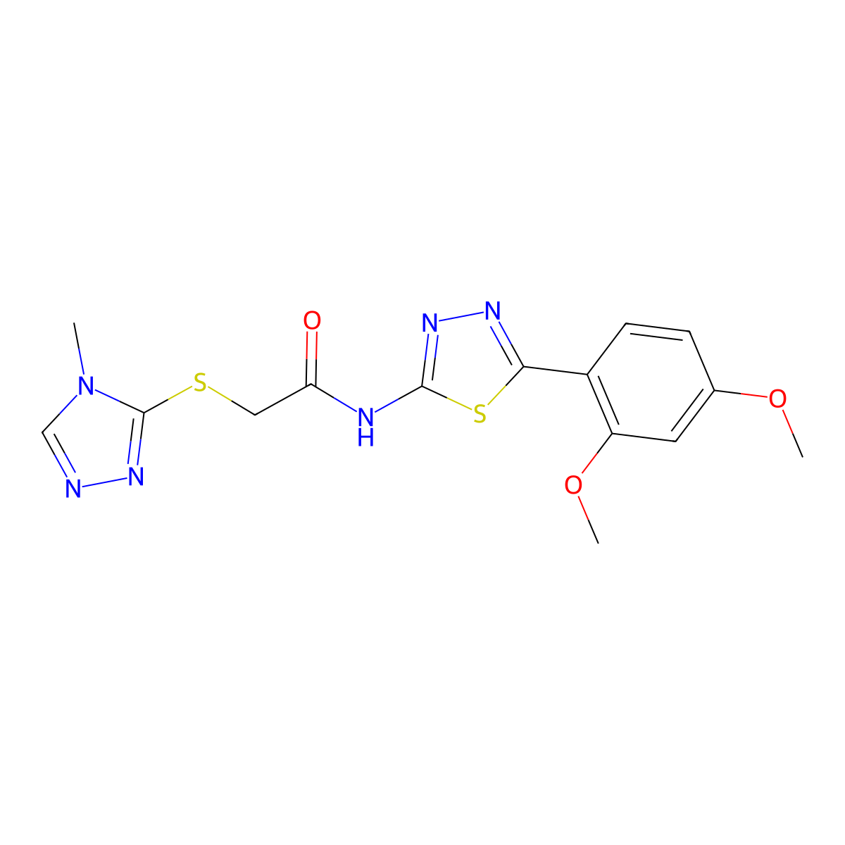 N-(5-(2,4-dimethoxyphenyl)-1,3,4-thiadiazol-2-yl)-2-((4-methyl-4H-1,2,4-triazol-3-yl)thio)acetamide molecular structure, CAS 394232-99-6
