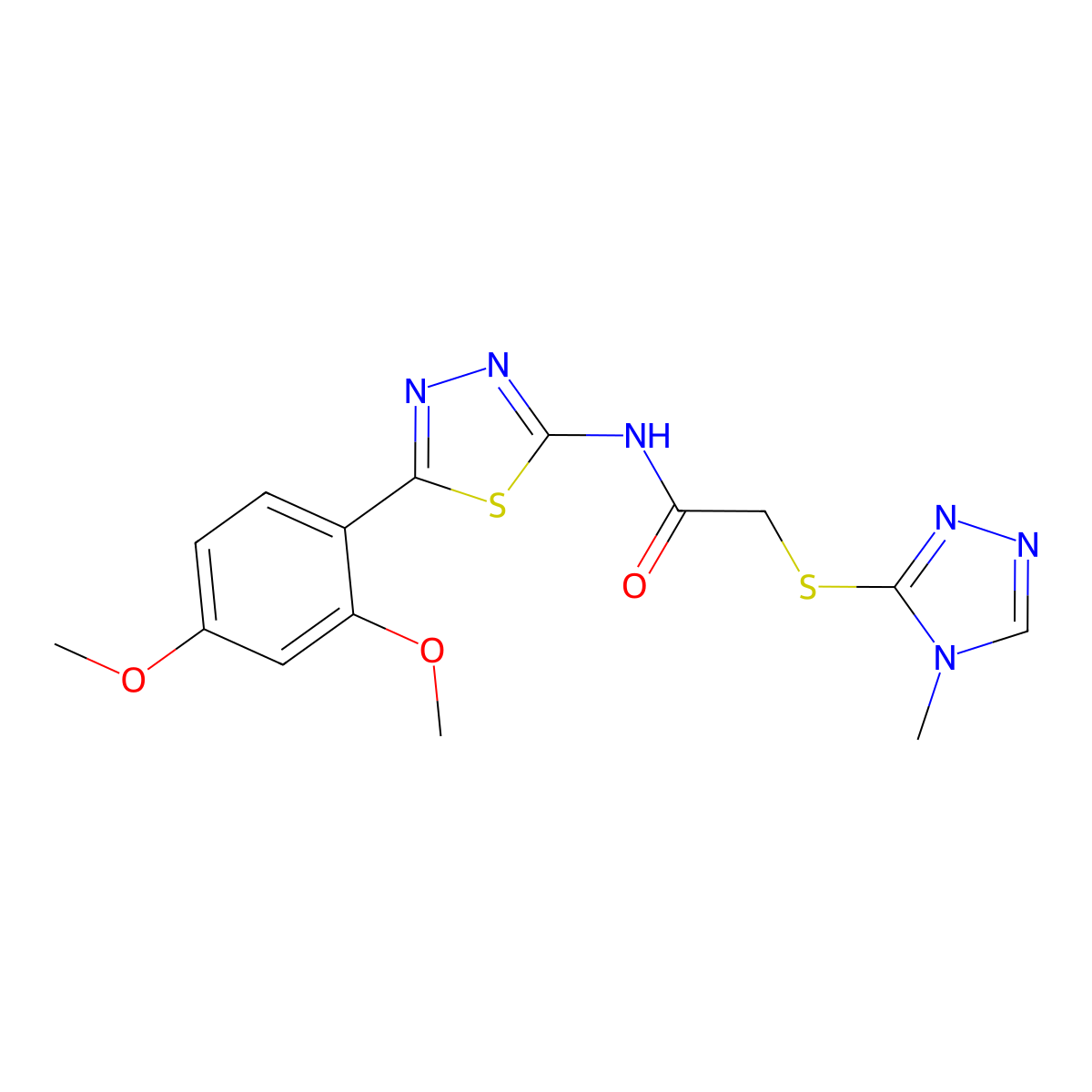 N-(5-(2,4-dimethoxyphenyl)-1,3,4-thiadiazol-2-yl)-2-((4-methyl-4H-1,2,4-triazol-3-yl)thio)acetamide molecular structure, CAS 394232-99-6